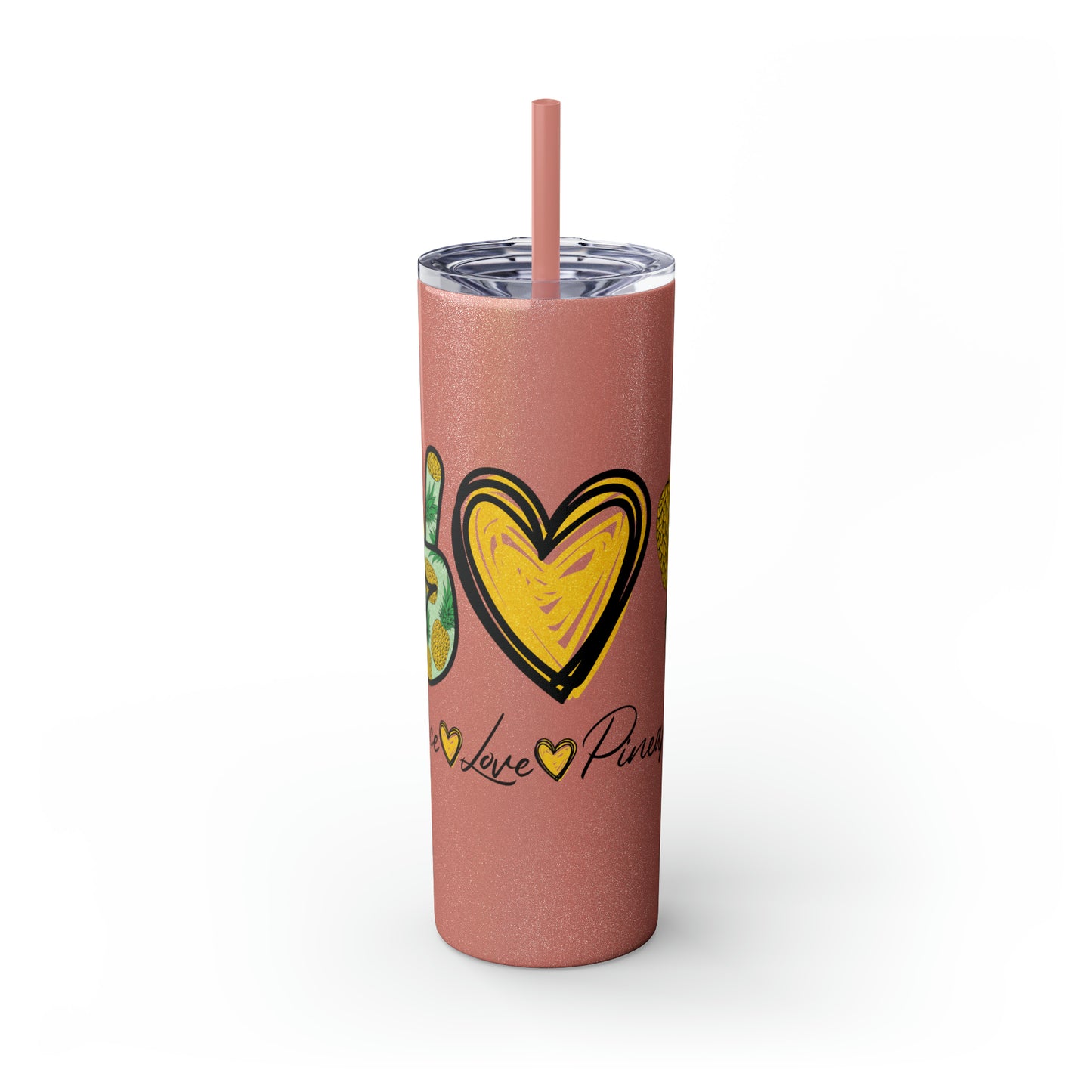 Peace, Love & Pineapple Skinny Tumbler with Straw, 20oz