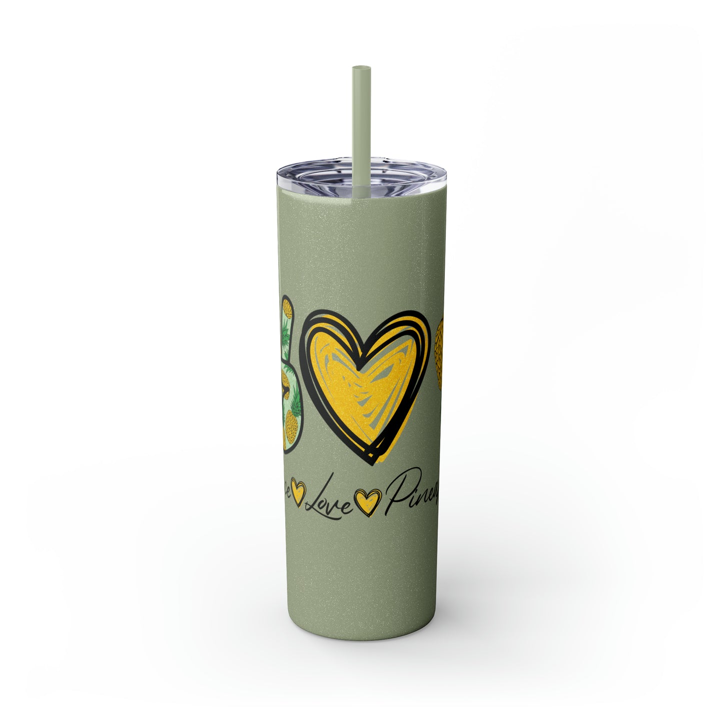 Peace, Love & Pineapple Skinny Tumbler with Straw, 20oz