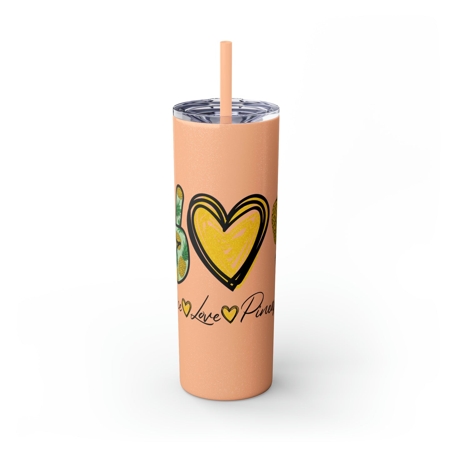 Peace, Love & Pineapple Skinny Tumbler with Straw, 20oz