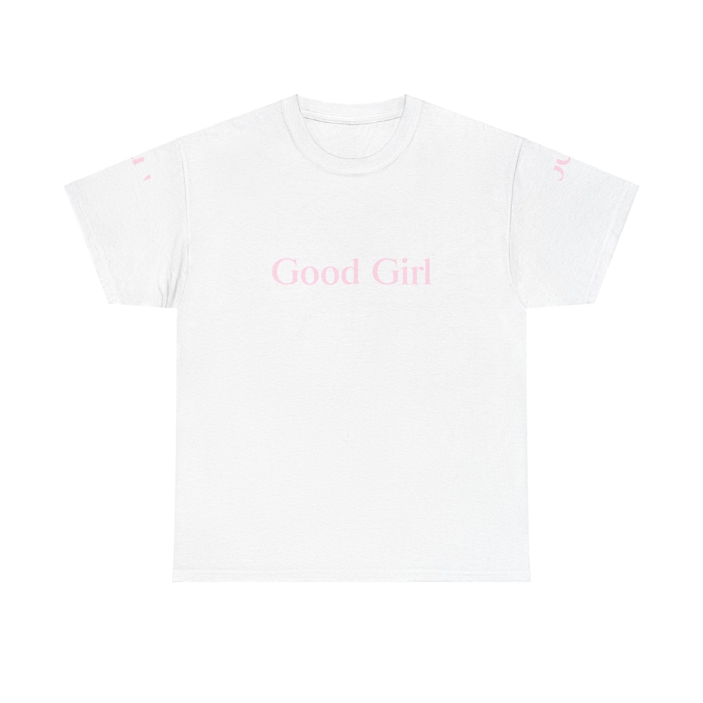 Good Girl Unisex Heavy Cotton Tee with Baby Pink Letters