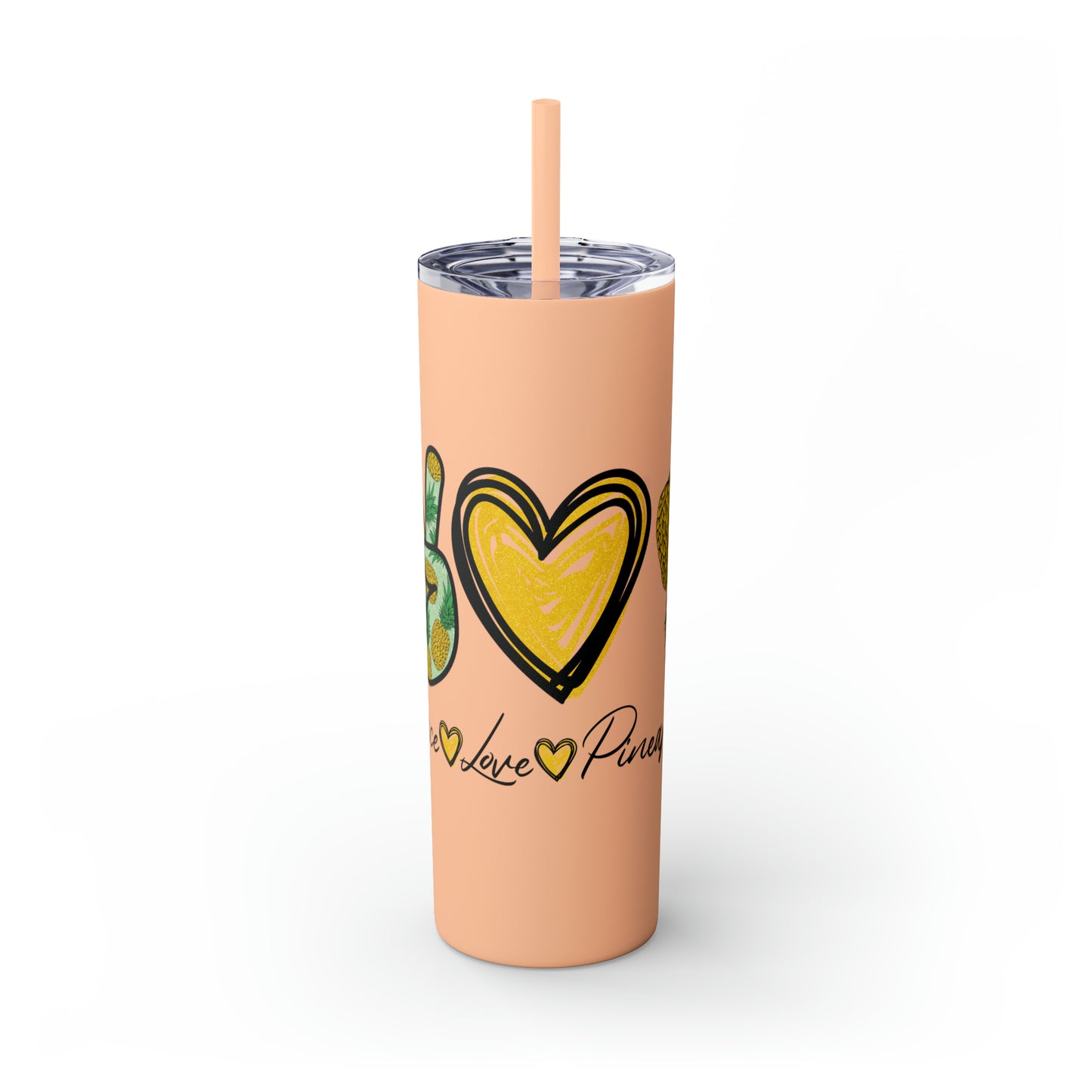 Peace, Love & Pineapple Skinny Tumbler with Straw, 20oz