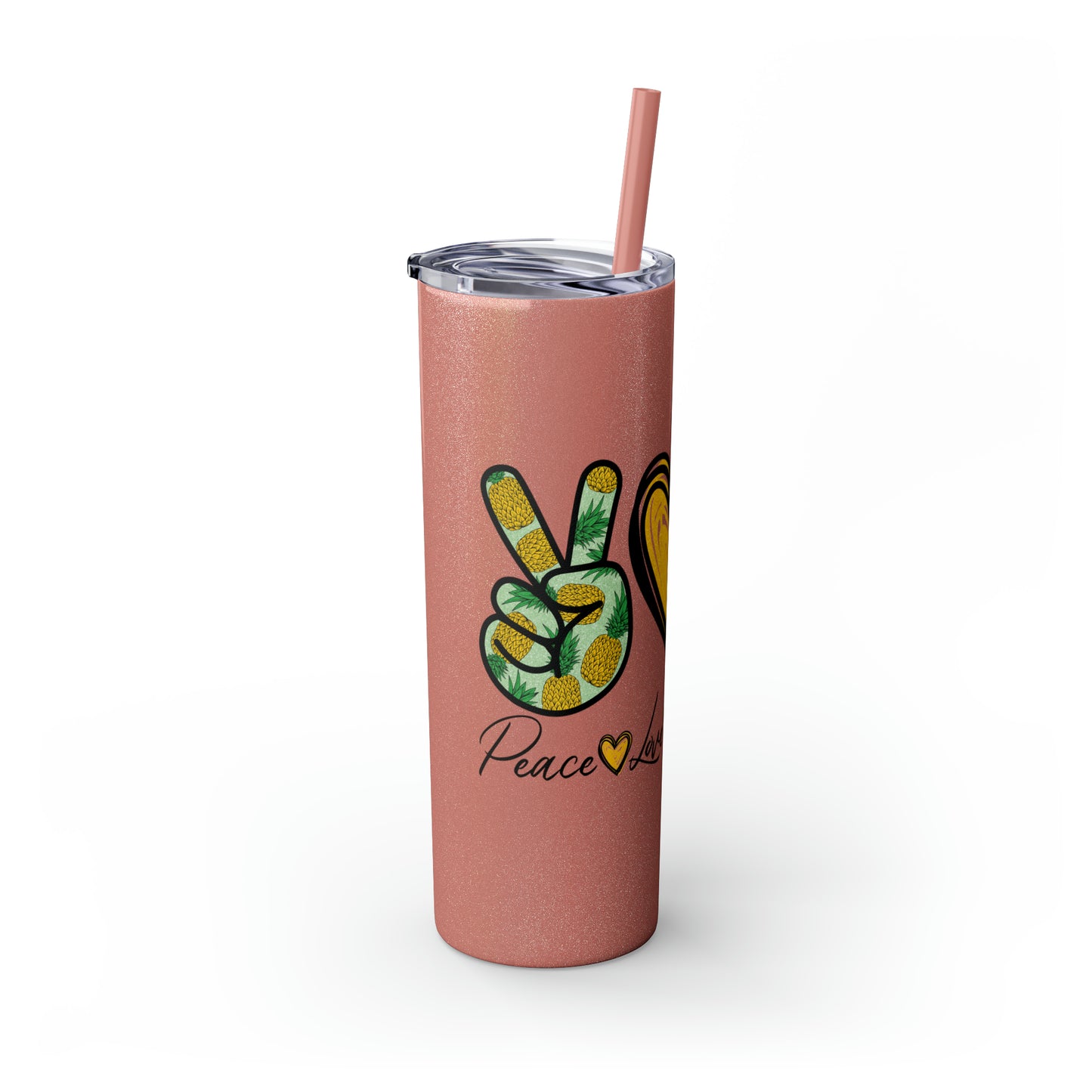 Peace, Love & Pineapple Skinny Tumbler with Straw, 20oz