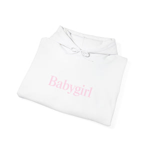 Babygirl Unisex Heavy Blend Hooded Sweatshirt with Baby Pink Letters