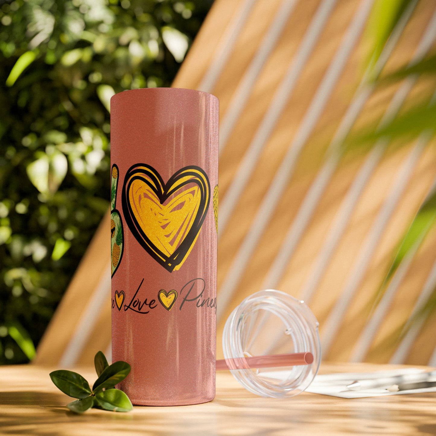 Peace, Love & Pineapple Skinny Tumbler with Straw, 20oz