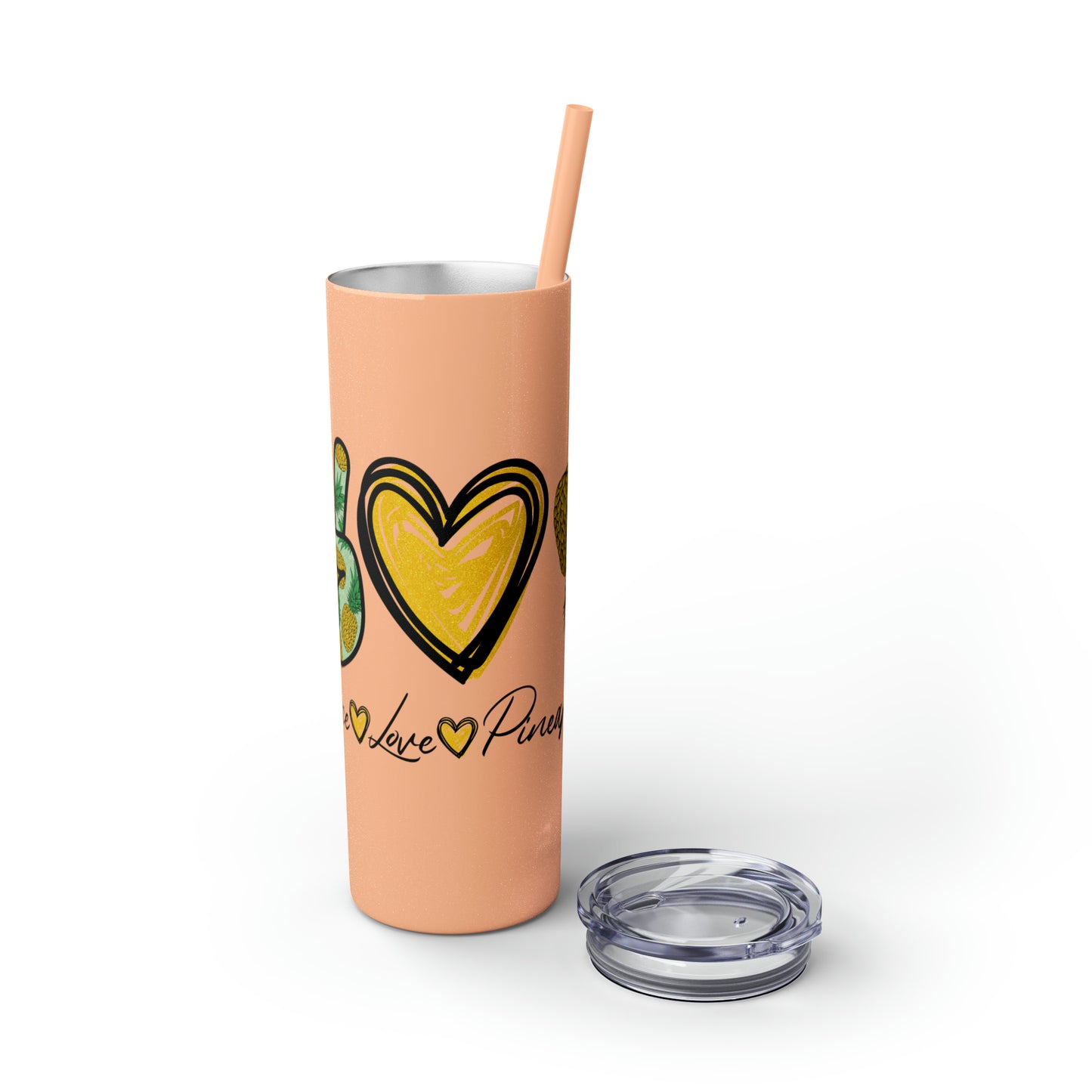 Peace, Love & Pineapple Skinny Tumbler with Straw, 20oz