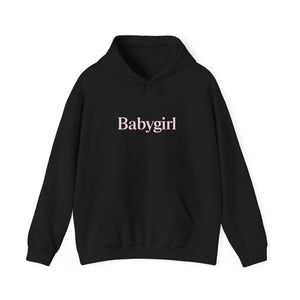 Babygirl Unisex Heavy Blend Hooded Sweatshirt with Baby Pink Letters