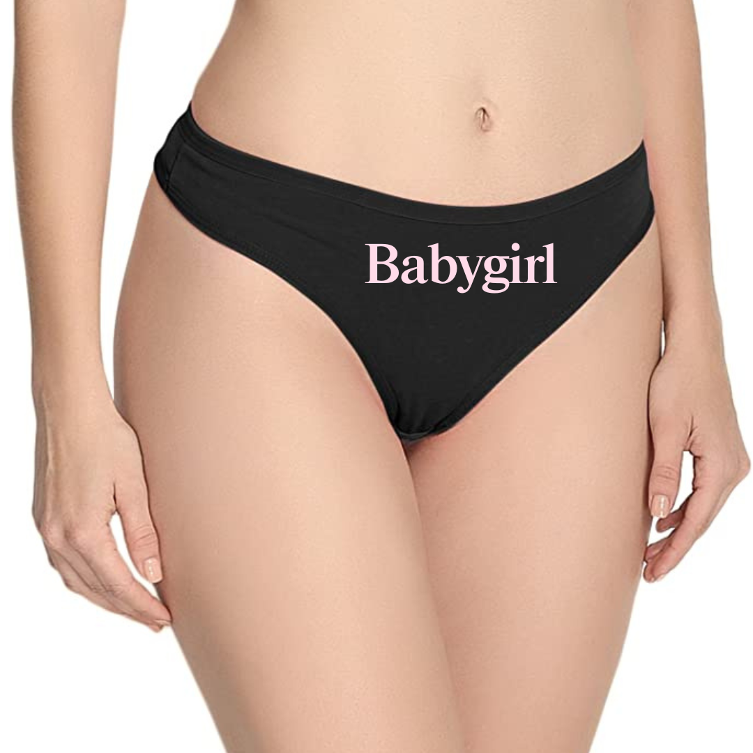 Babygirl Cotton Thong Panties with Baby Pink Letters