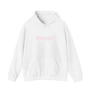 Babygirl Unisex Heavy Blend Hooded Sweatshirt with Baby Pink Letters