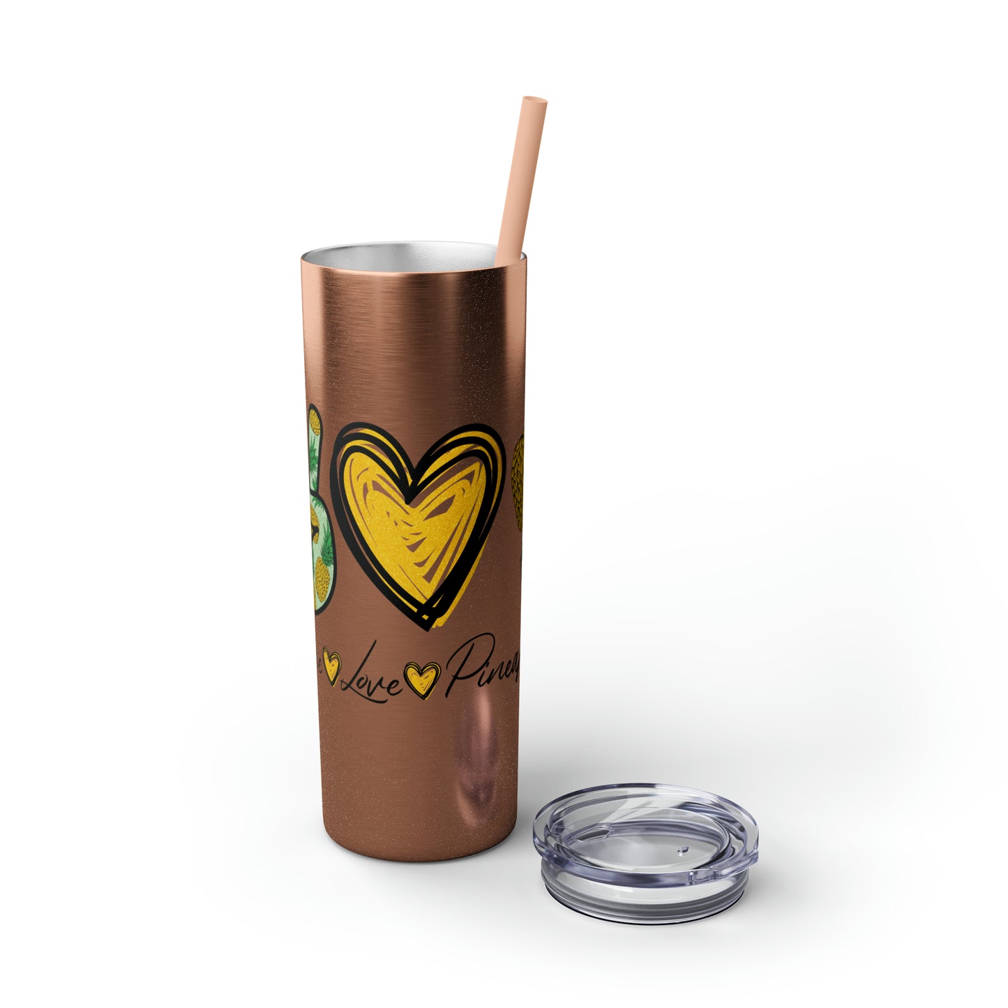 Peace, Love & Pineapple Skinny Tumbler with Straw, 20oz