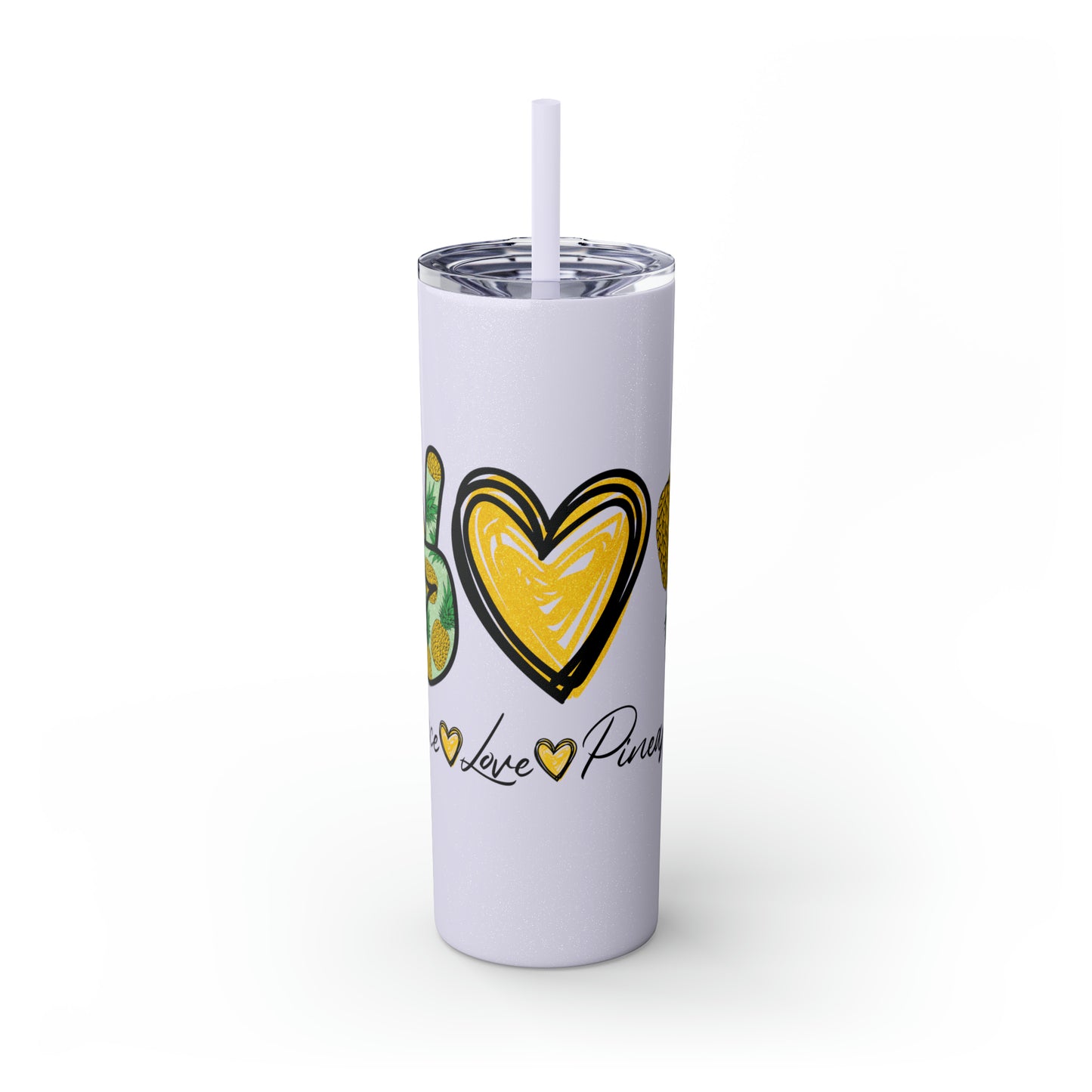 Peace, Love & Pineapple Skinny Tumbler with Straw, 20oz