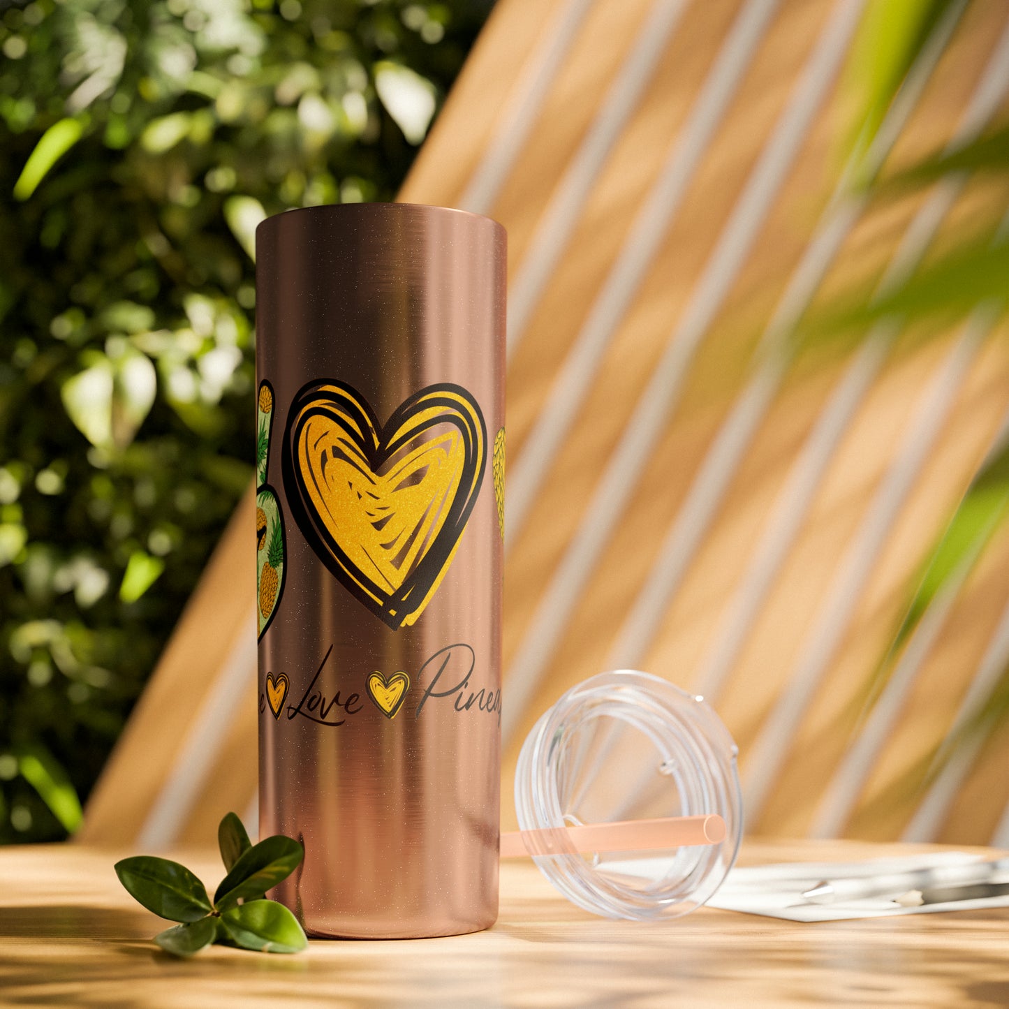 Peace, Love & Pineapple Skinny Tumbler with Straw, 20oz