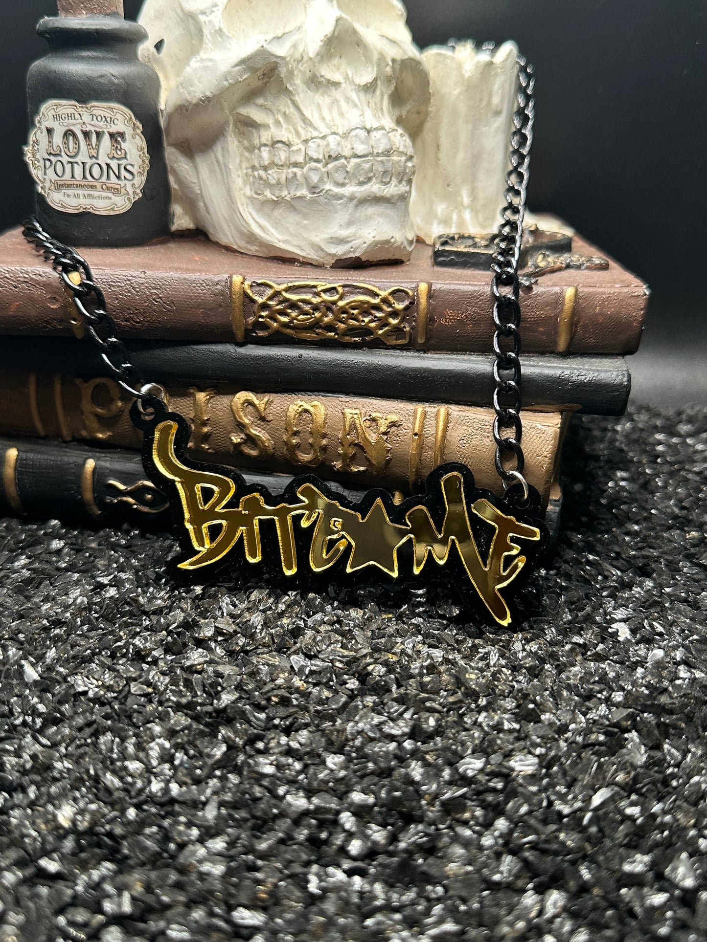 Bite Me Necklace, Layered Laser Cut Acrylic Necklace