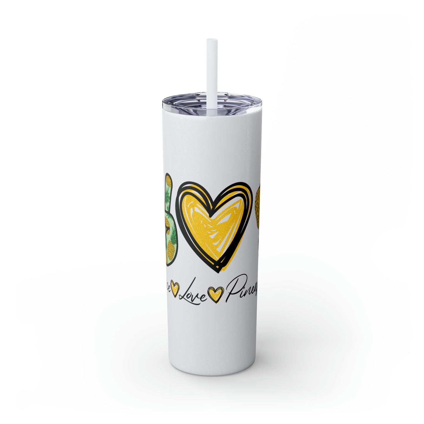 Peace, Love & Pineapple Skinny Tumbler with Straw, 20oz