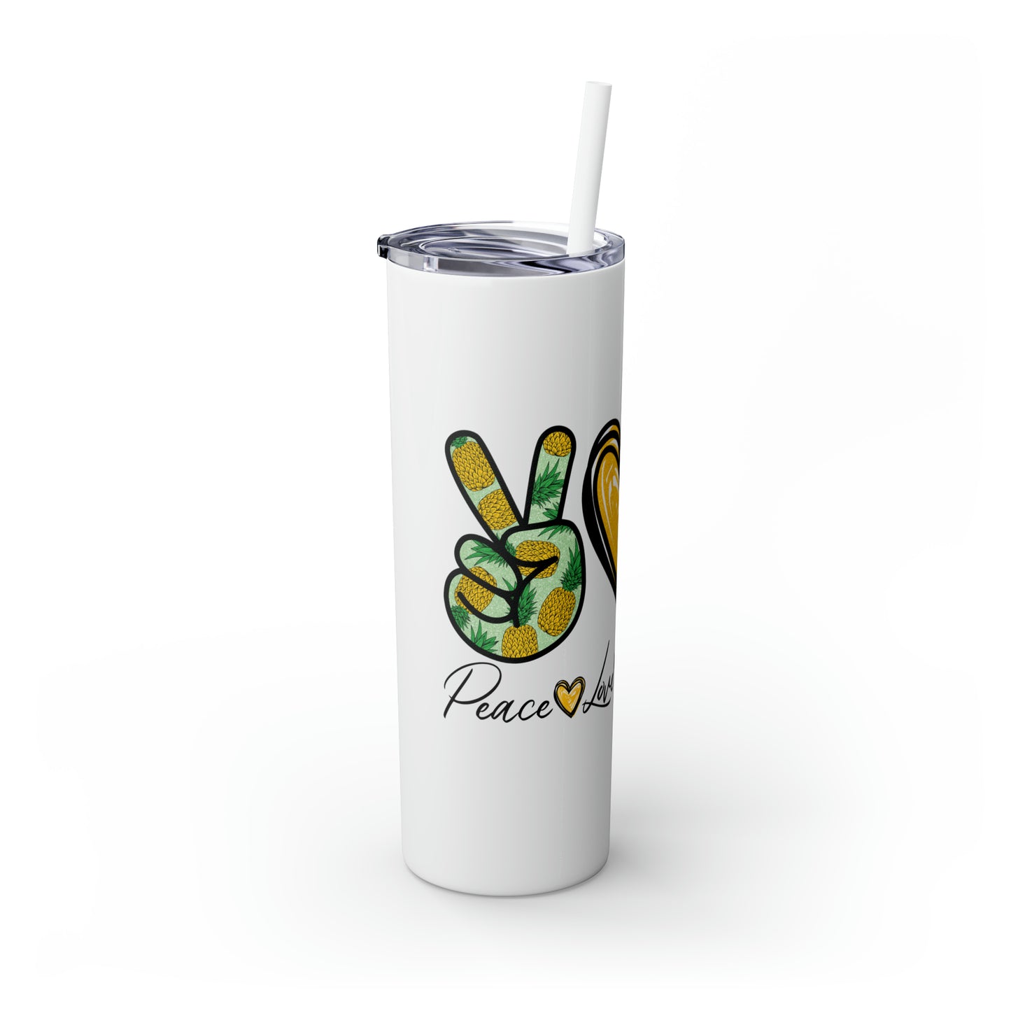 Peace, Love & Pineapple Skinny Tumbler with Straw, 20oz