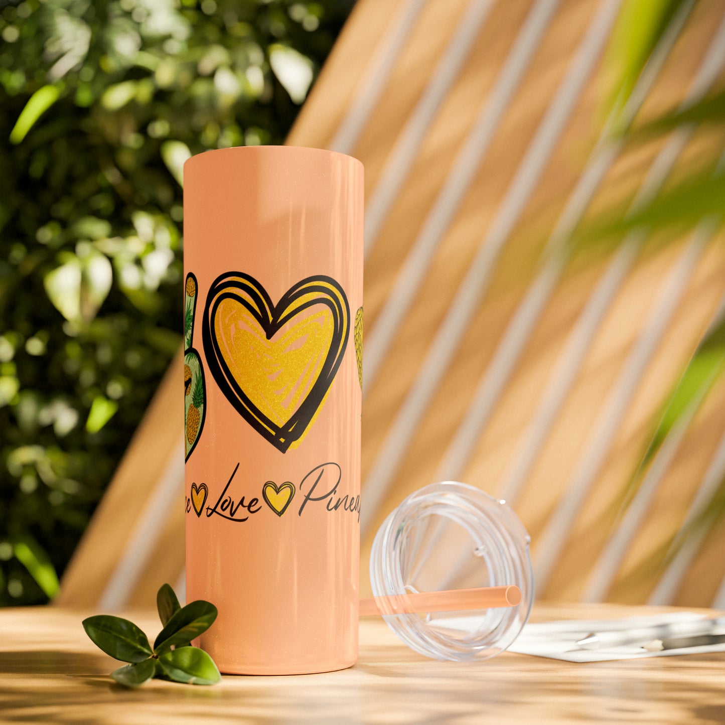 Peace, Love & Pineapple Skinny Tumbler with Straw, 20oz