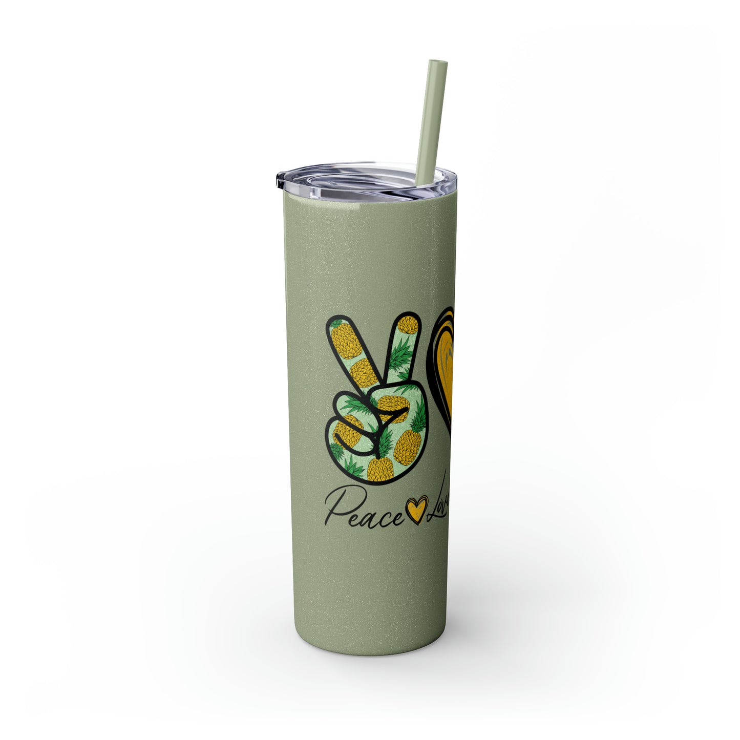 Peace, Love & Pineapple Skinny Tumbler with Straw, 20oz