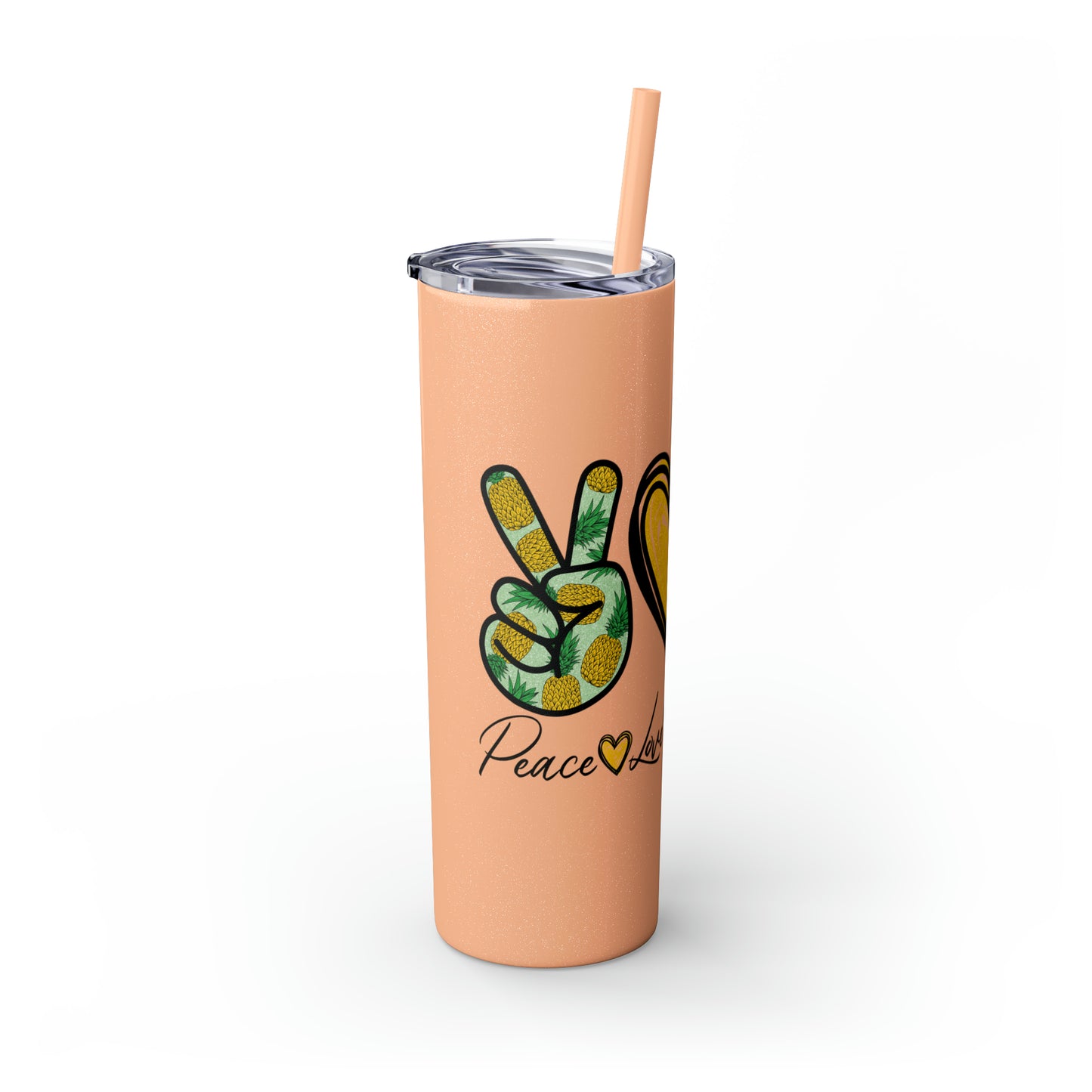 Peace, Love & Pineapple Skinny Tumbler with Straw, 20oz