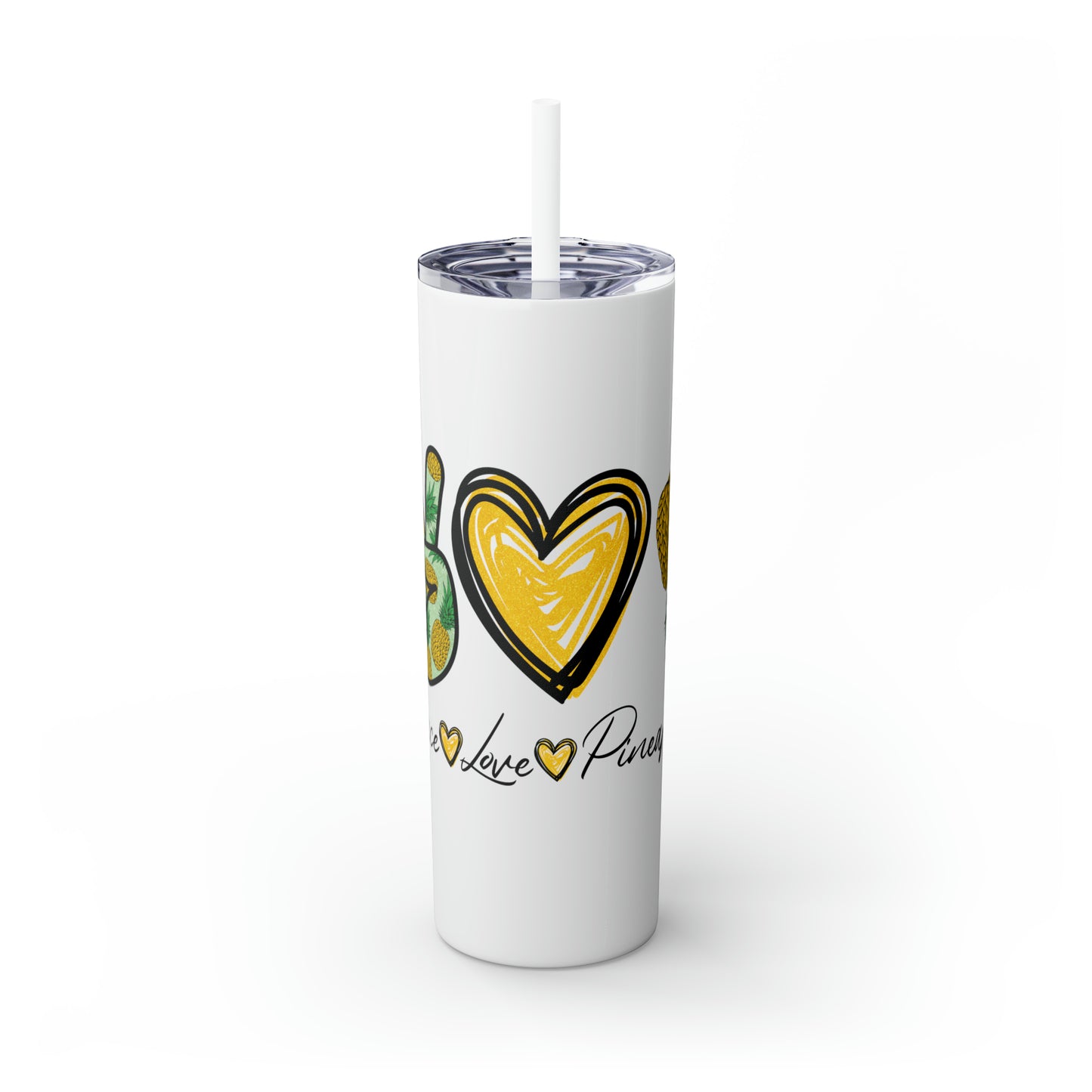 Peace, Love & Pineapple Skinny Tumbler with Straw, 20oz