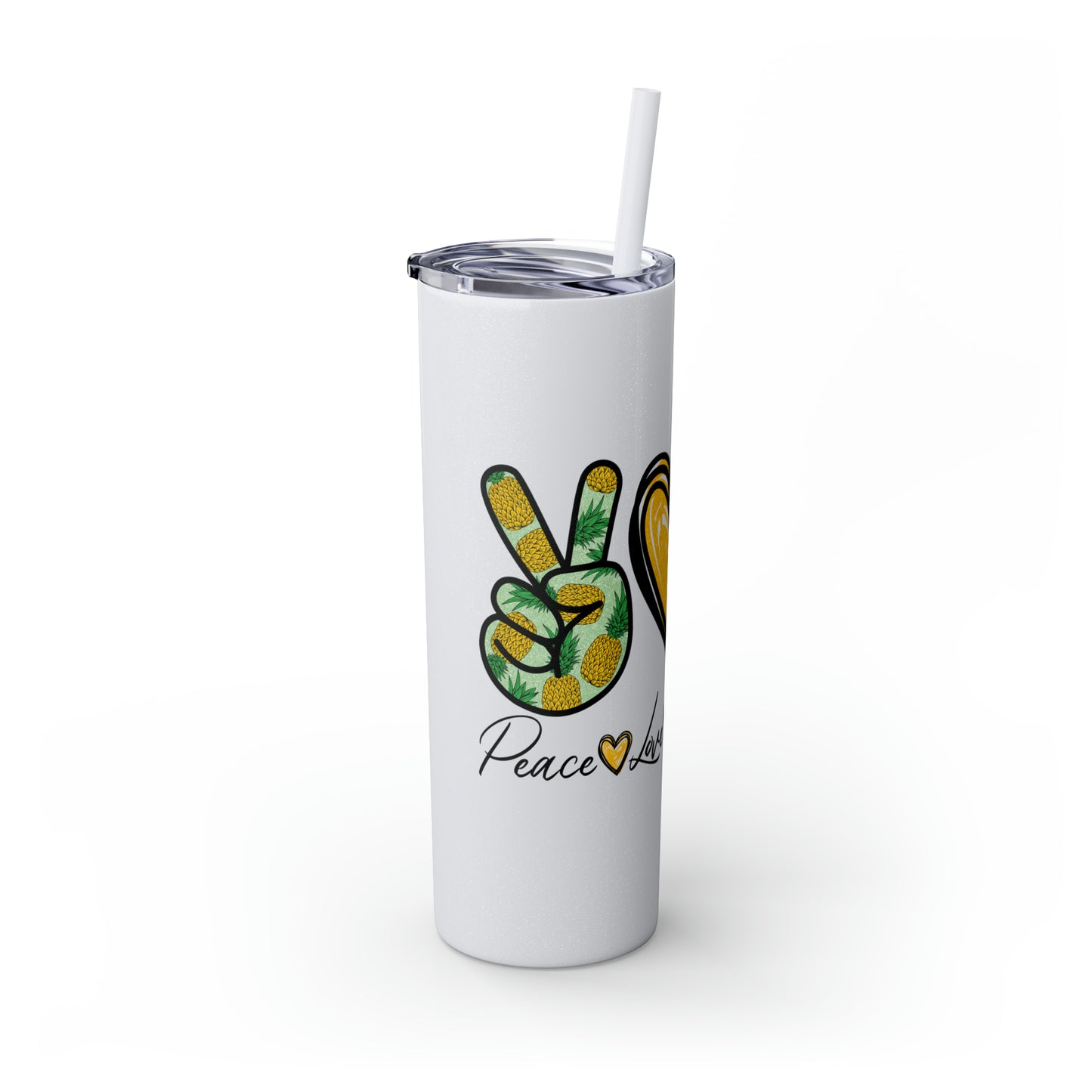 Peace, Love & Pineapple Skinny Tumbler with Straw, 20oz