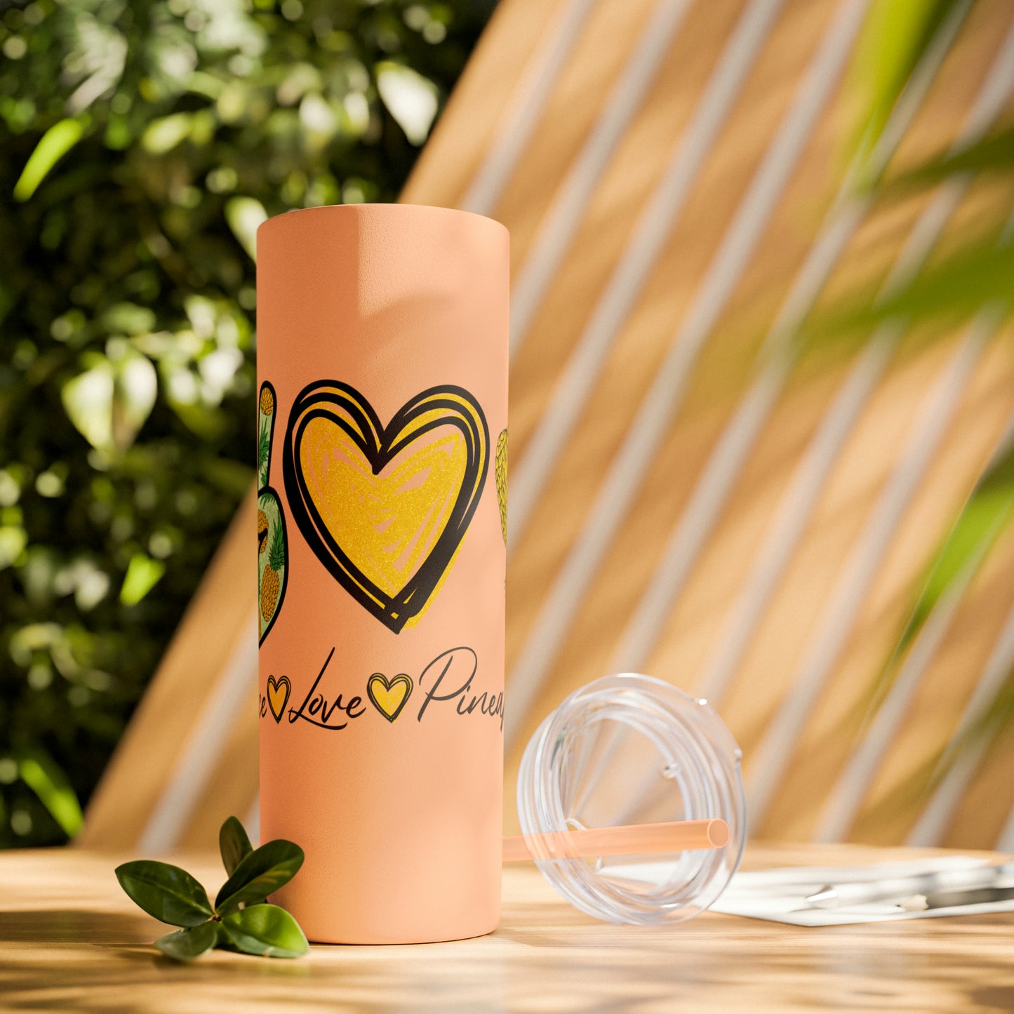 Peace, Love & Pineapple Skinny Tumbler with Straw, 20oz