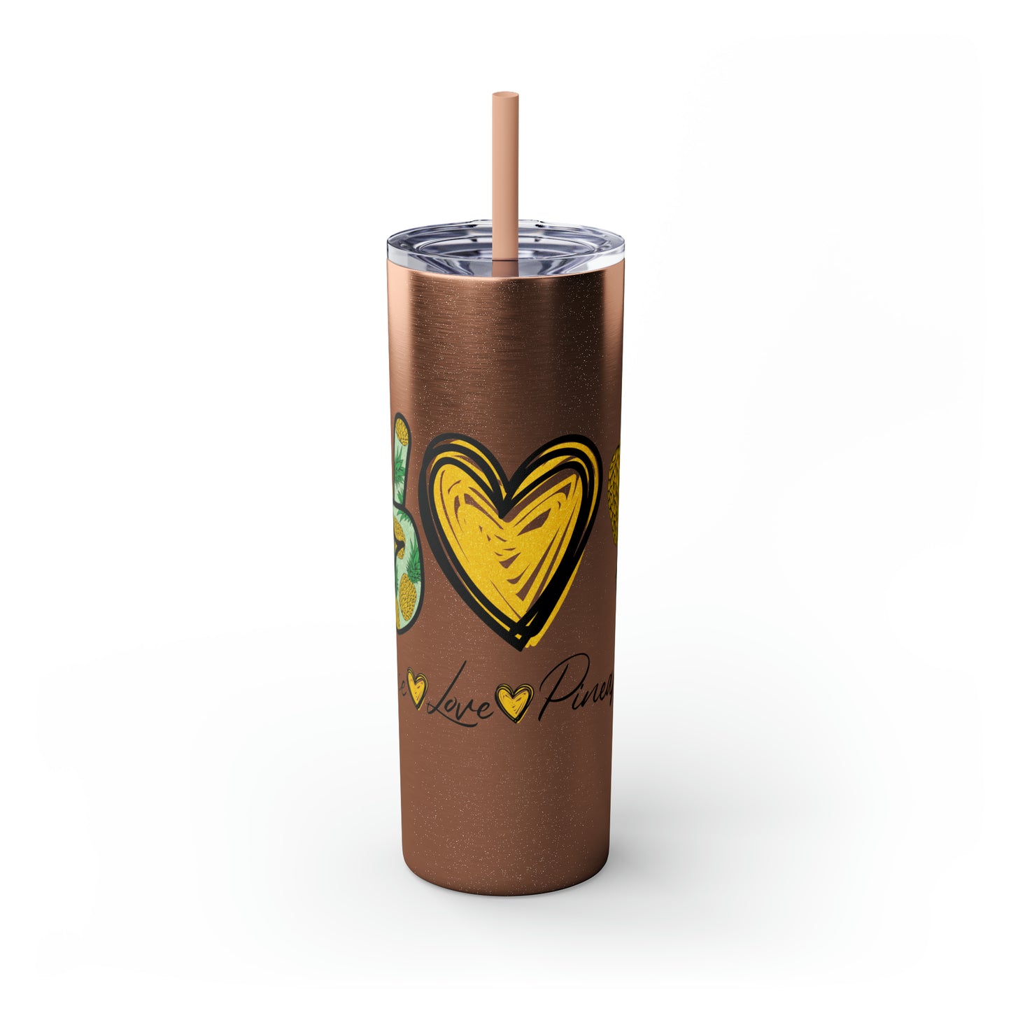 Peace, Love & Pineapple Skinny Tumbler with Straw, 20oz