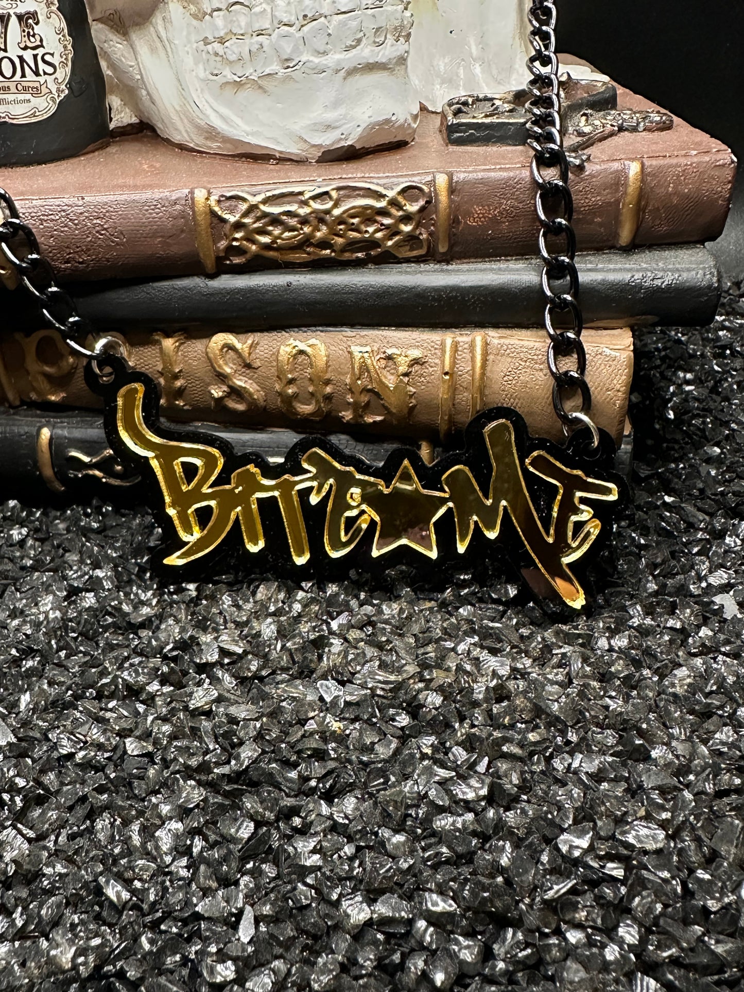 Bite Me Necklace, Layered Laser Cut Acrylic Necklace