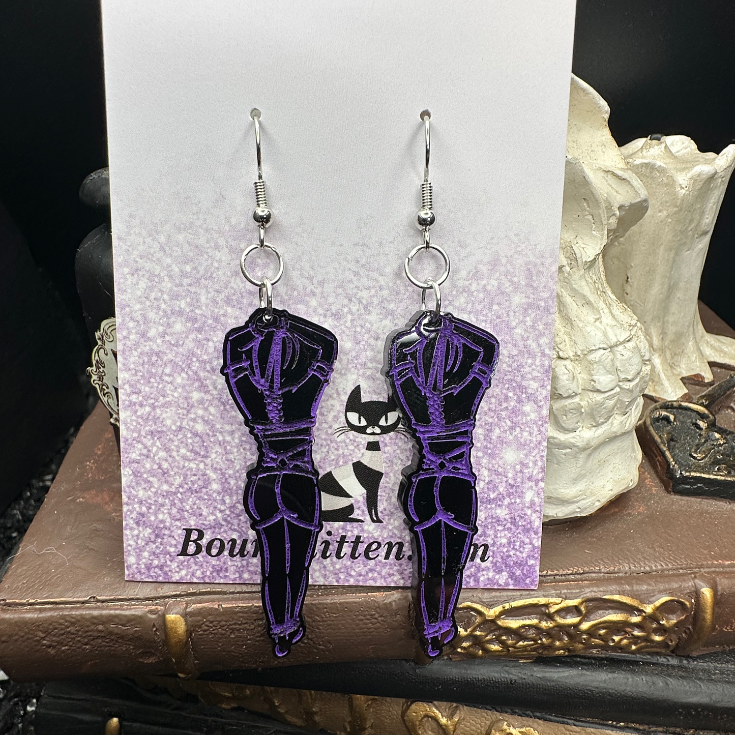 Bondage Shibari Submissive Women Black Acrylic Earrings