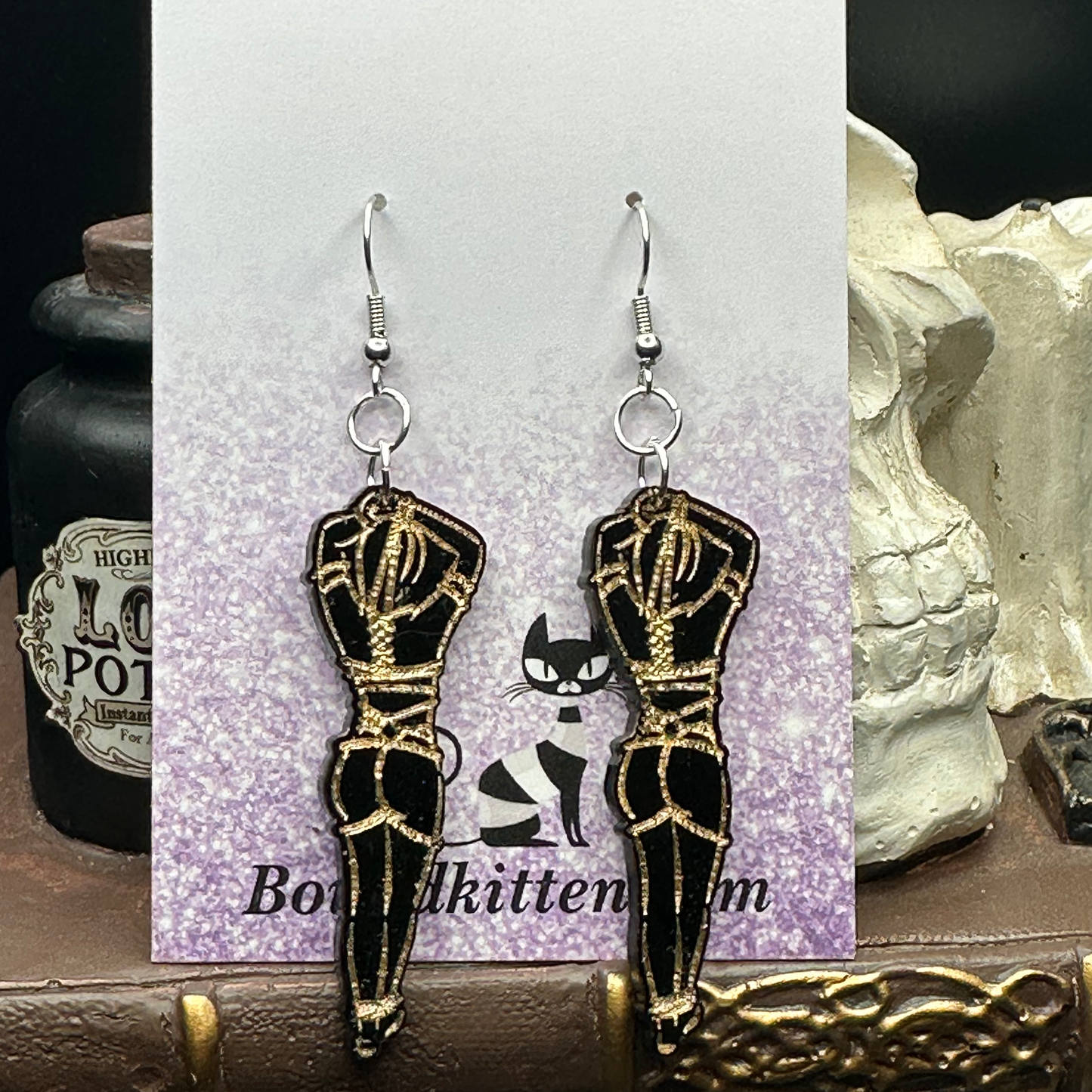 Bondage Shibari Submissive Women Black Acrylic Earrings