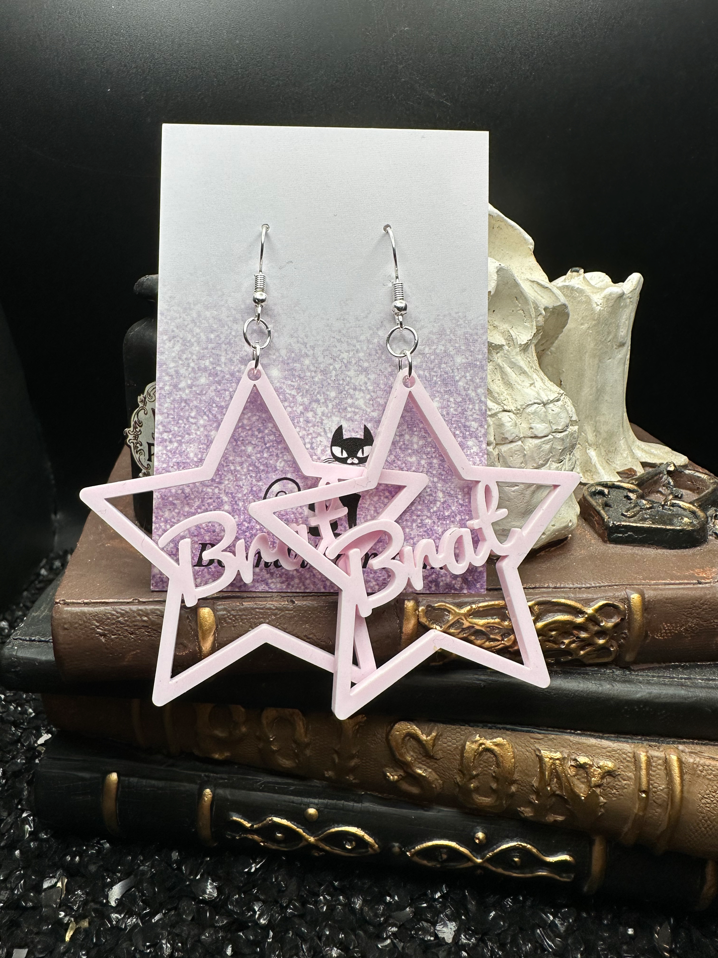 BDSM Brat Earrings, Rose Pink Acrylic