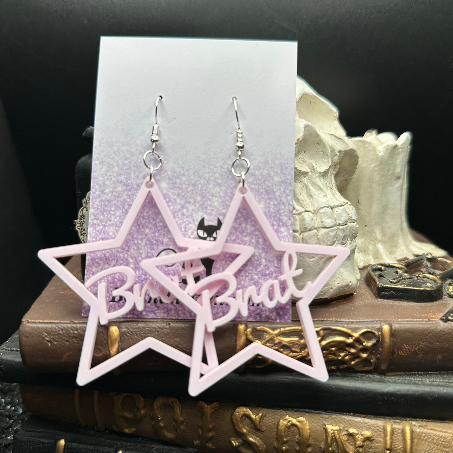 BDSM Brat Earrings, Rose Pink Acrylic