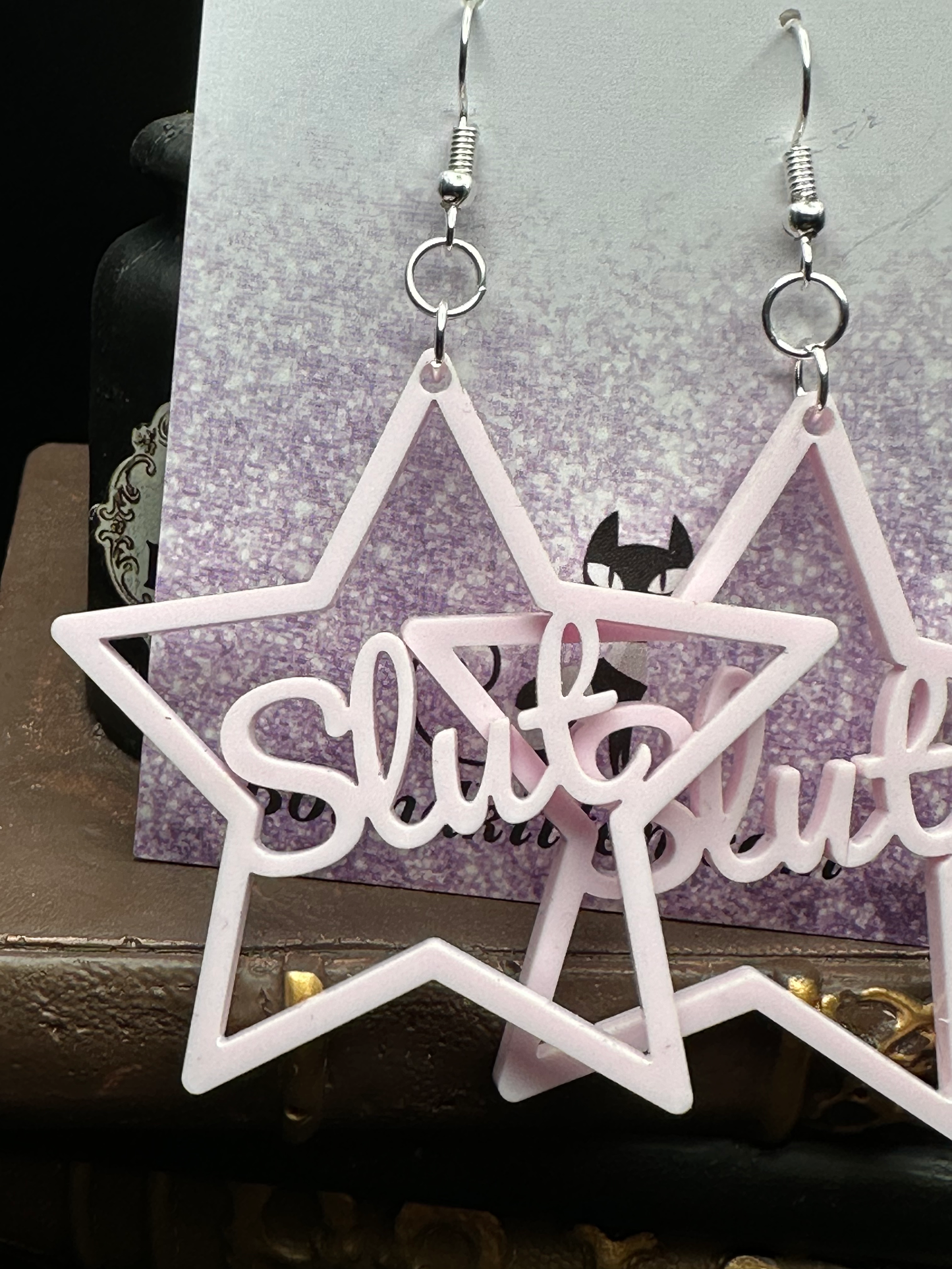 BDSM Slut Earrings, Rose Pink Acrylic