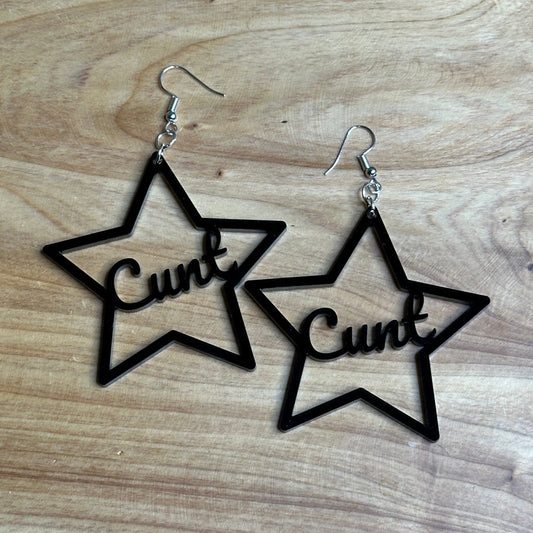 BDSM Cunt Earrings, Black Acrylic