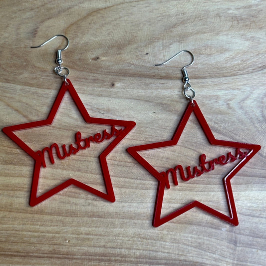 BDSM Mistress Earrings, Red Acrylic