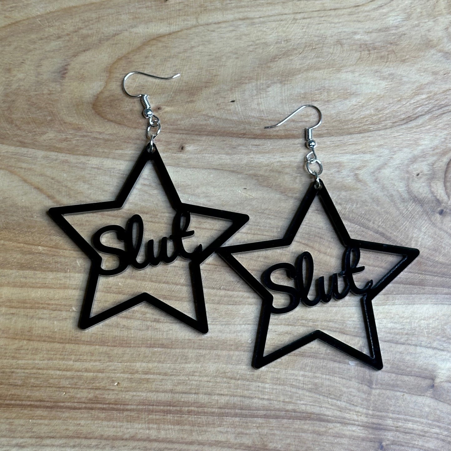 BDSM Slut Earrings, Black Acrylic