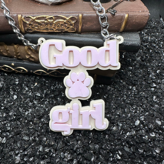 Good Girl Pup Acrylic Baby Pink Necklace