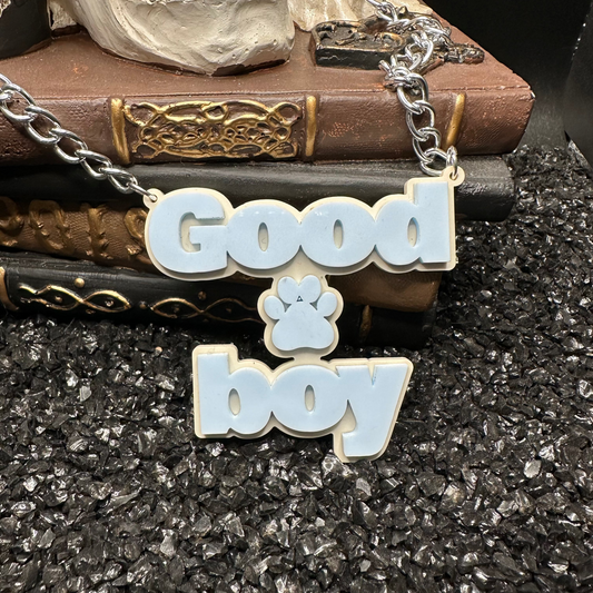 Good Boy Pup Acrylic Baby Blue Necklace