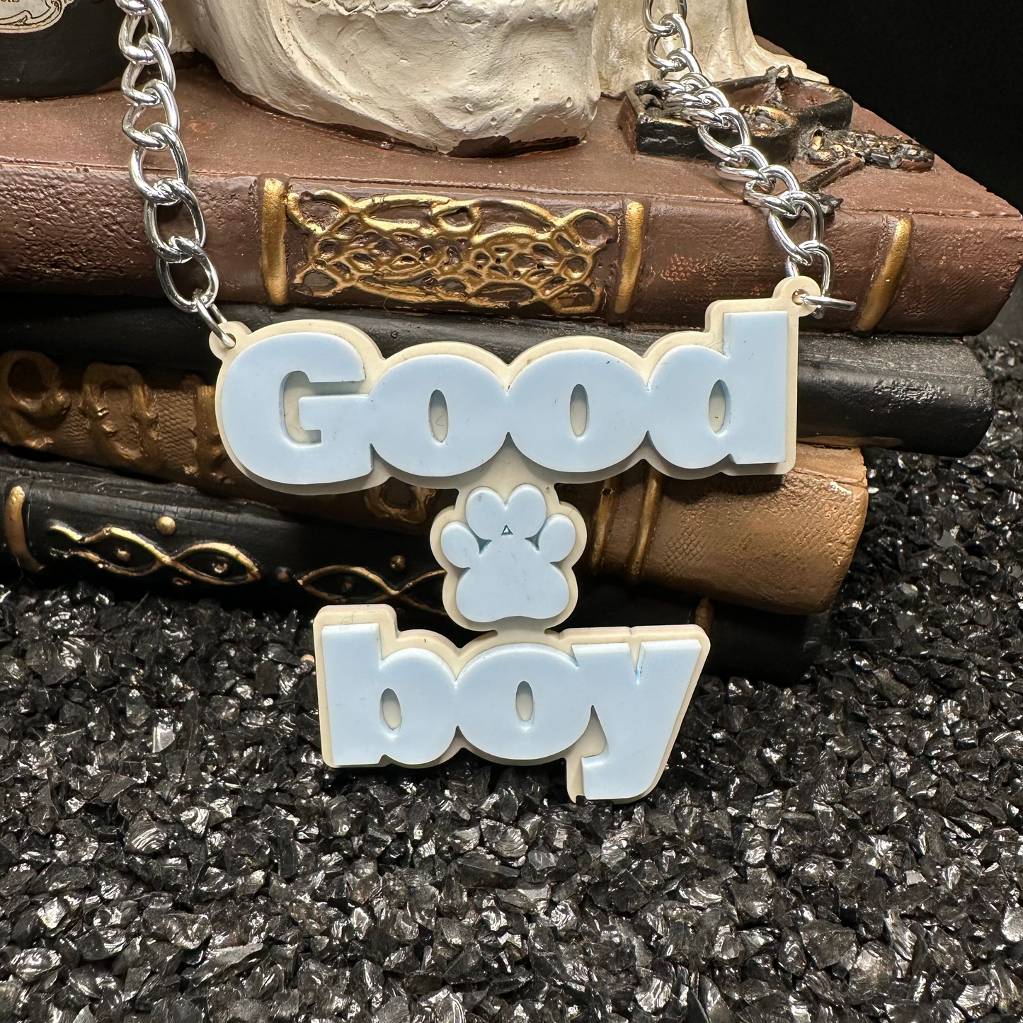 Good Boy Pup Acrylic Baby Blue Necklace