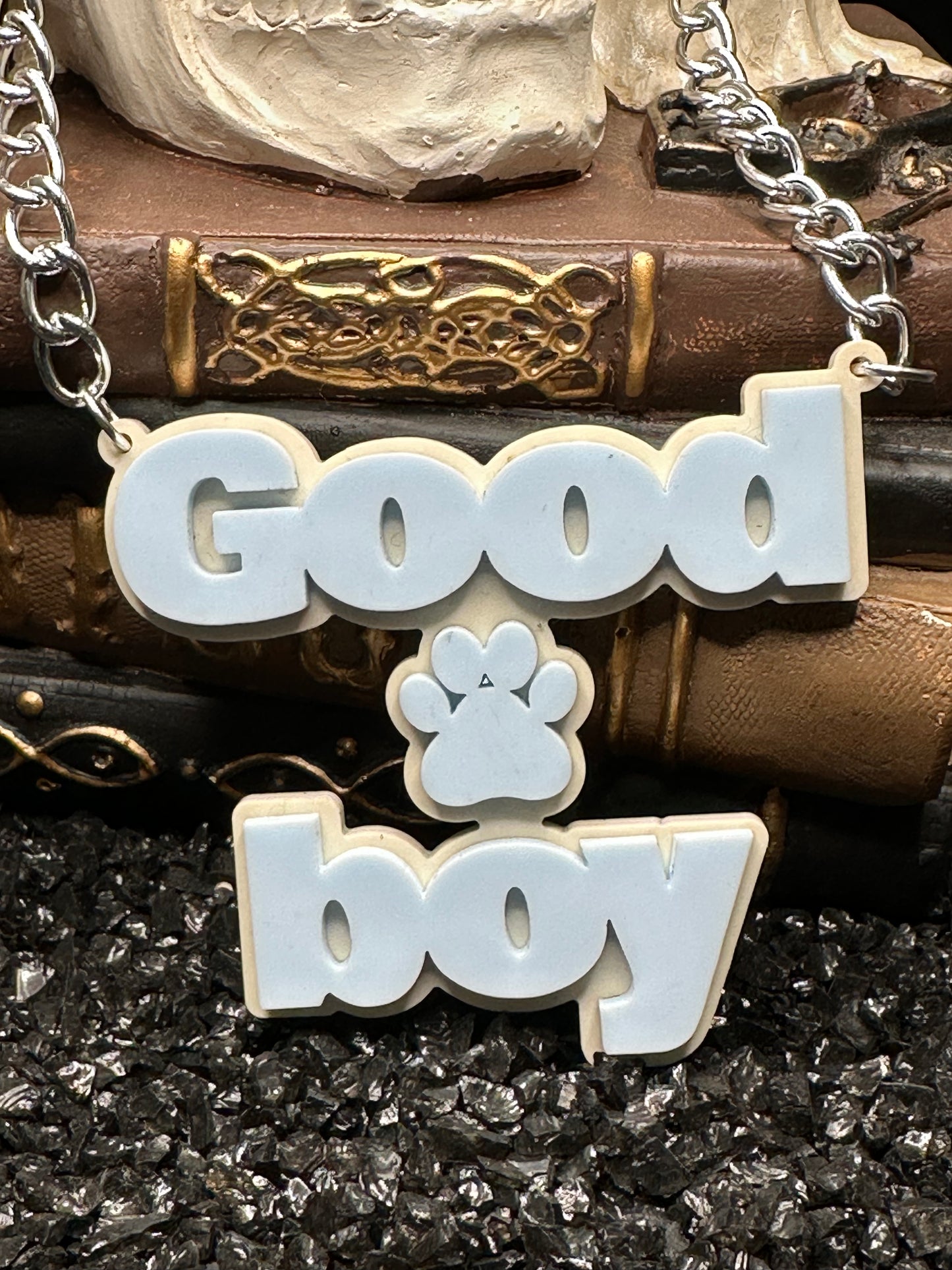 Good Boy Pup Acrylic Baby Blue Necklace