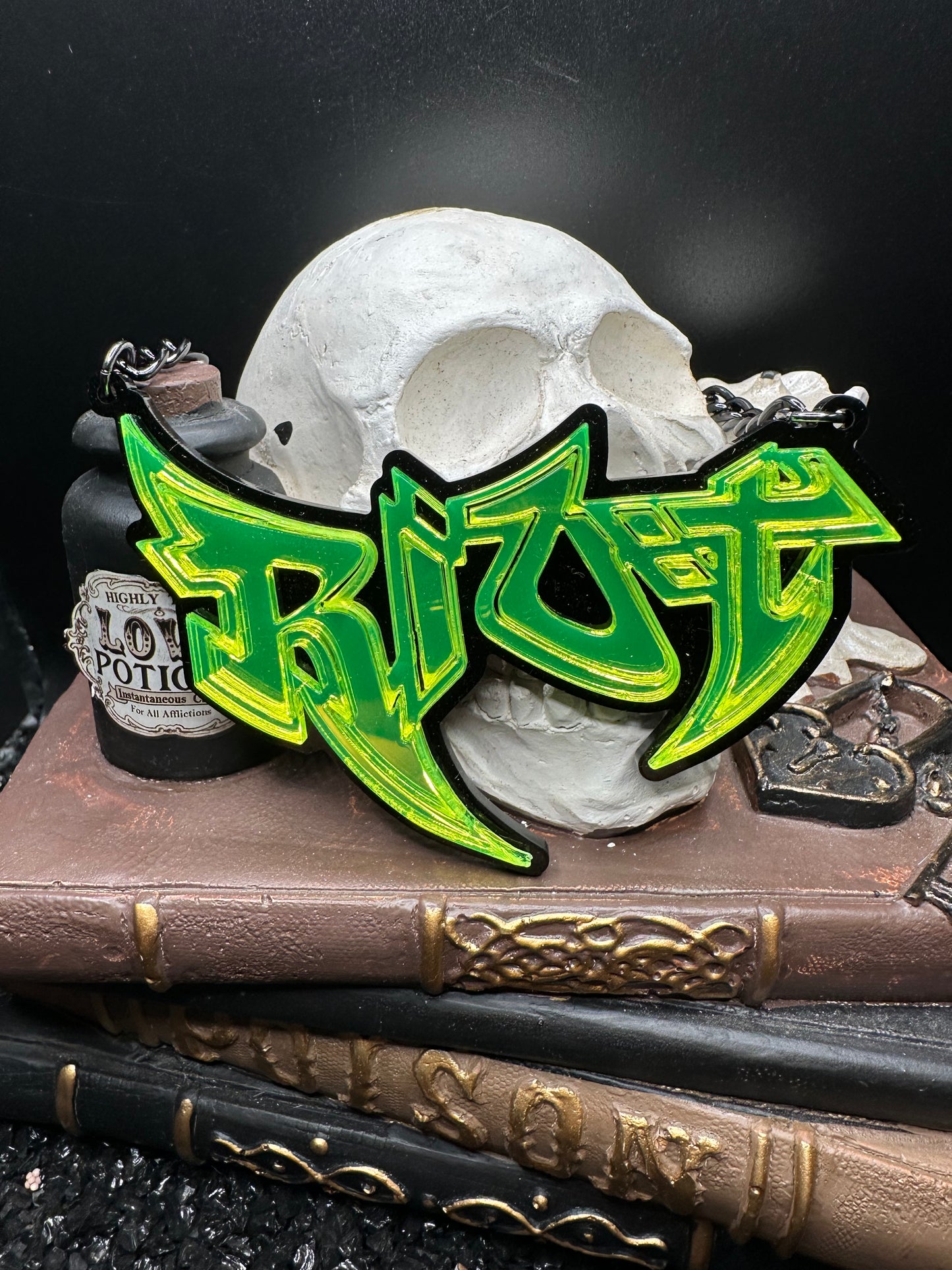 Riot Lime Green Mirrored Acrylic, Graffiti Nameplate Necklace