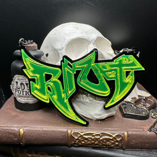 Riot Lime Green Mirrored Acrylic, Graffiti Nameplate Necklace