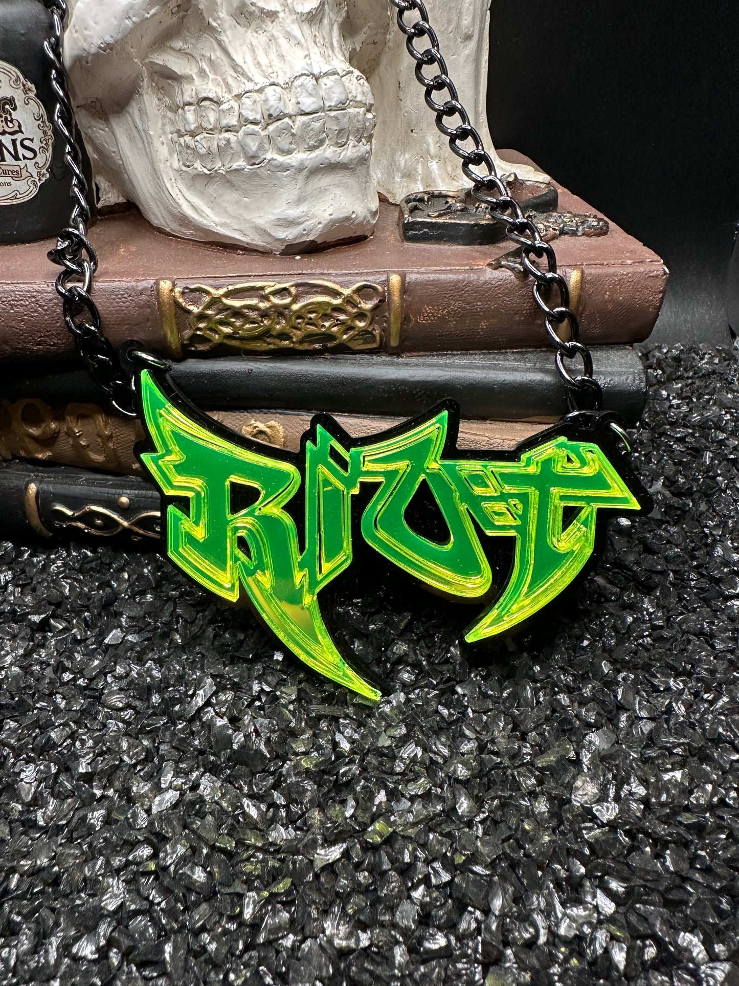 Riot Lime Green Mirrored Acrylic, Graffiti Nameplate Necklace