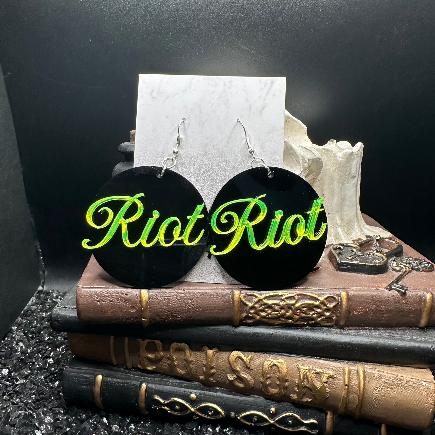 Riot Lime Green Mirrored Acrylic Earrings