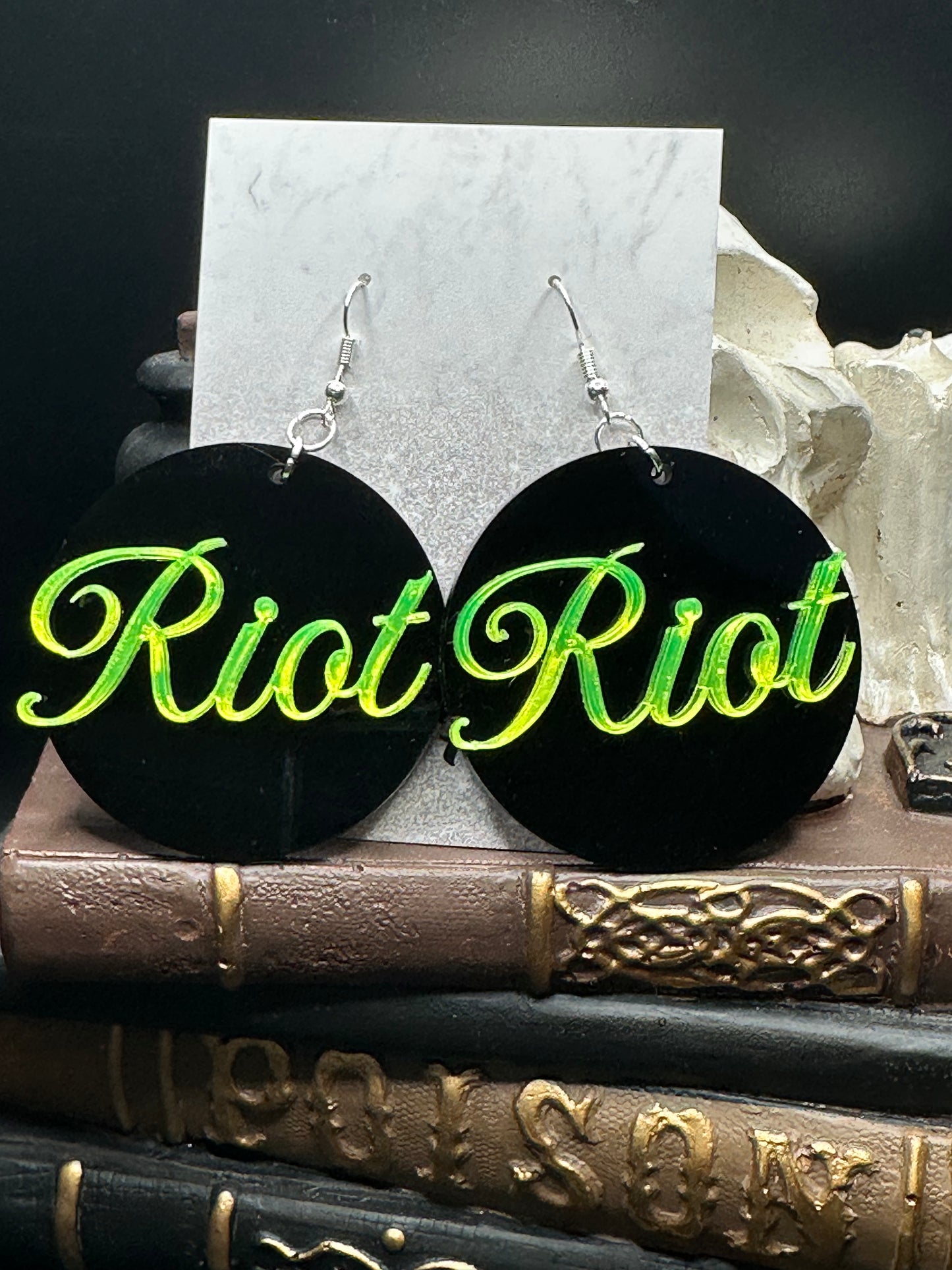 Riot Lime Green Mirrored Acrylic Earrings