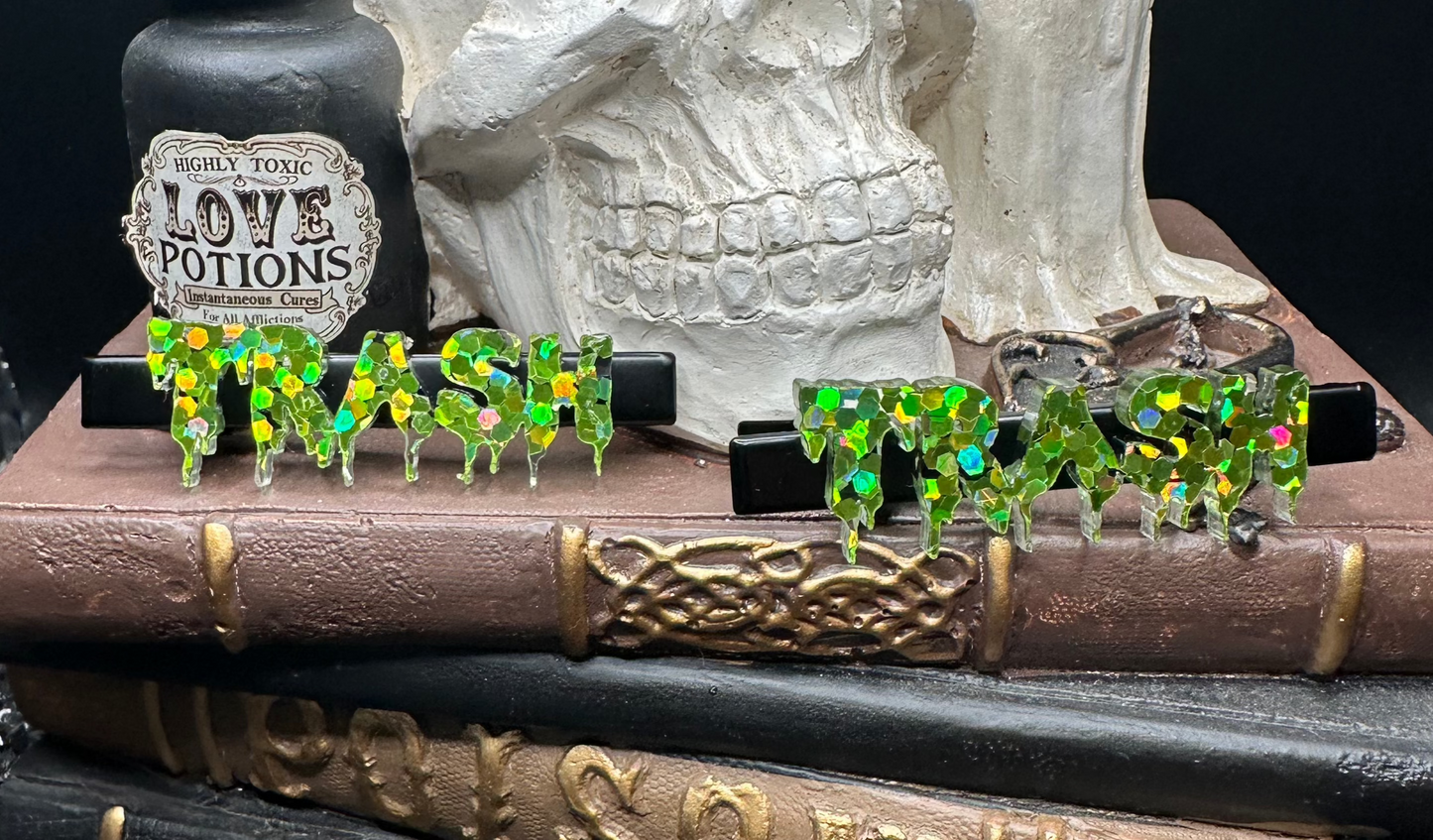 TRASH Glitter Lime Green Drippy Hair Clips