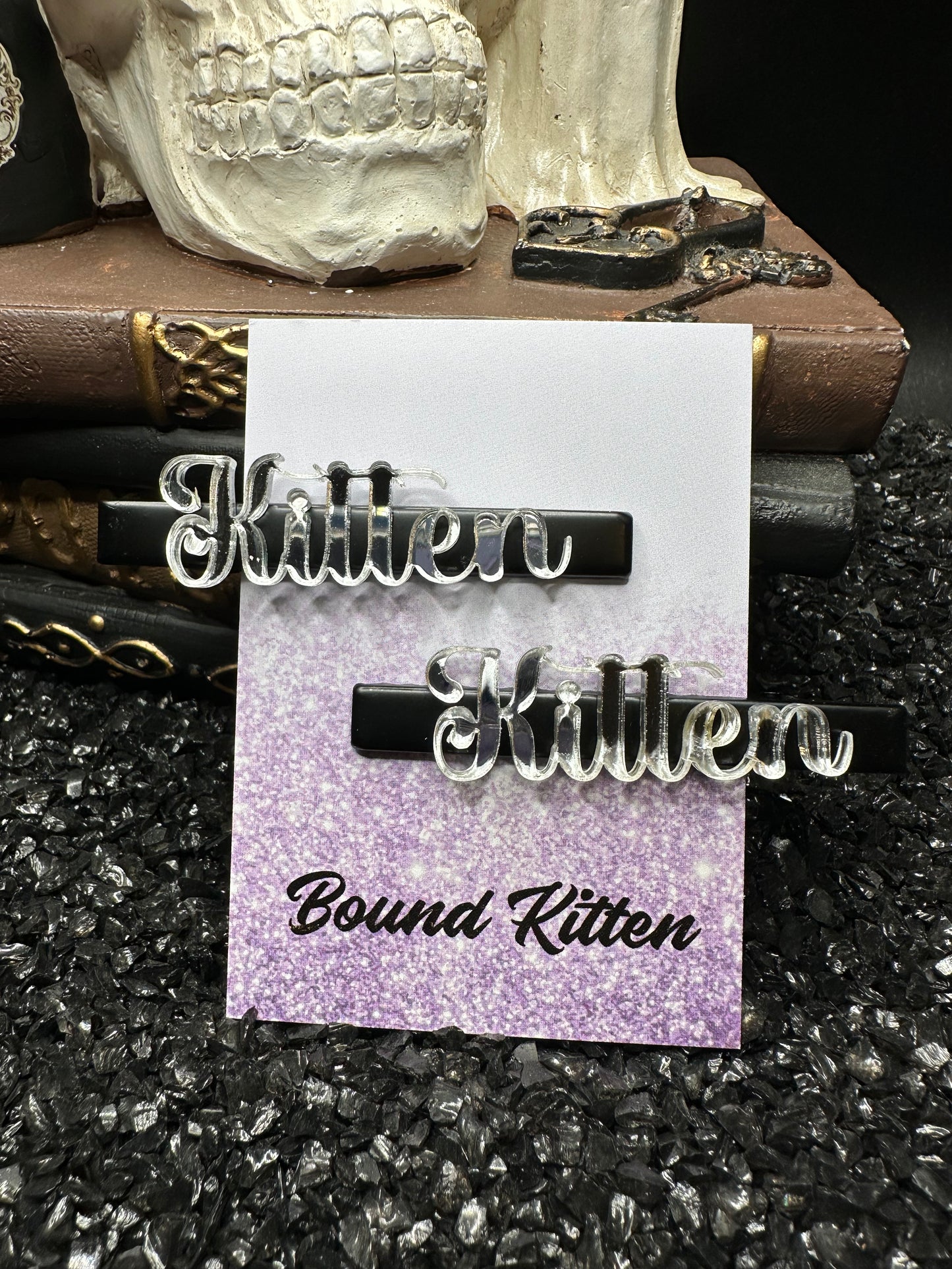 Kitten Silver Mirrored Acrylic Hair Clips