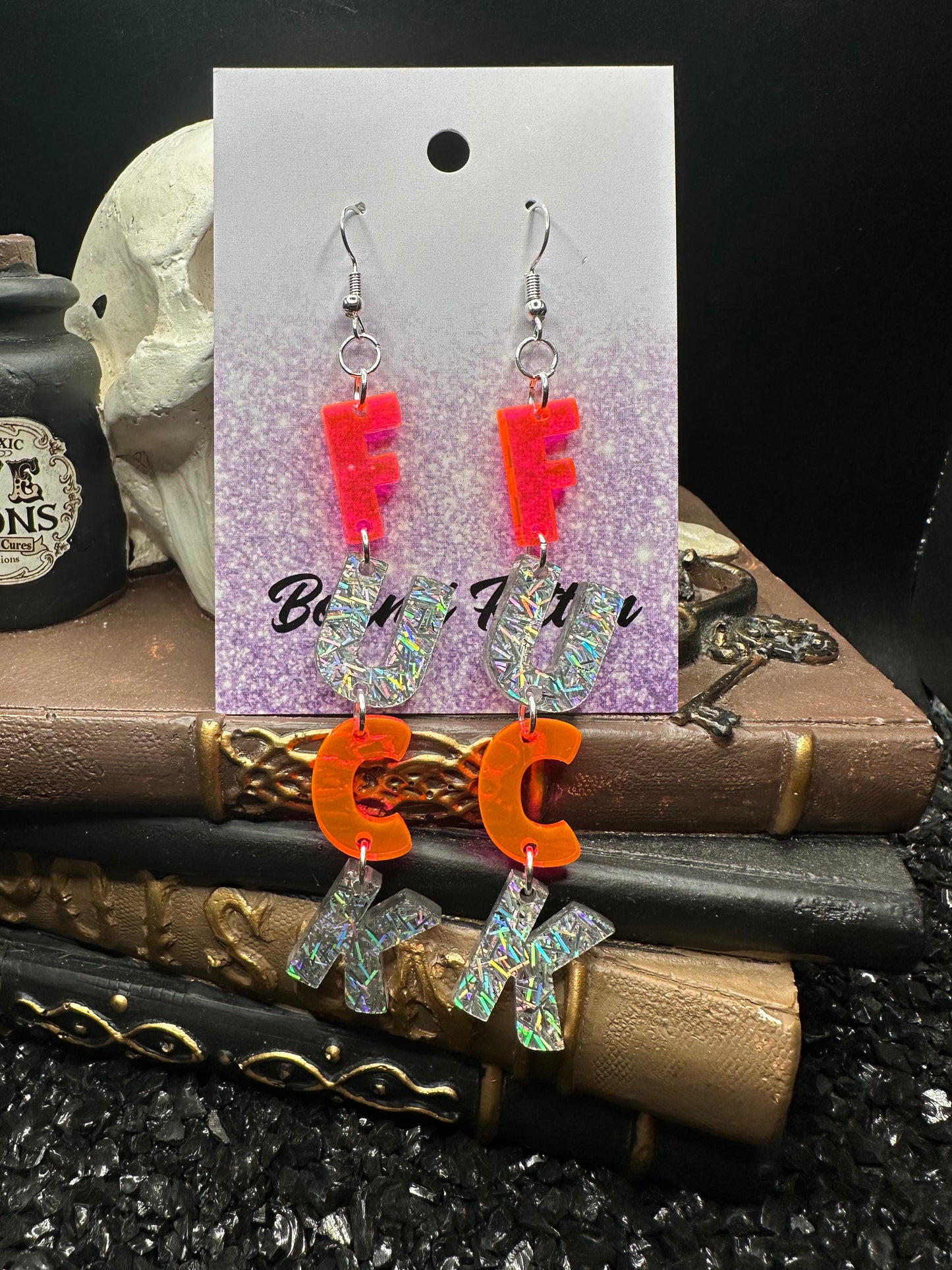 FUCK Hot Pink Acrylic Earrings