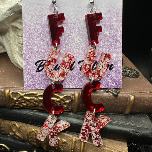 FUCK Mirrored Red Acrylic Earrings