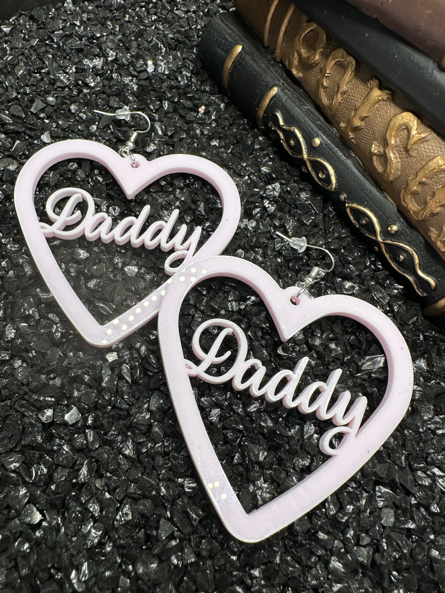 BDSM Daddy Earrings, Baby Pink Acrylic