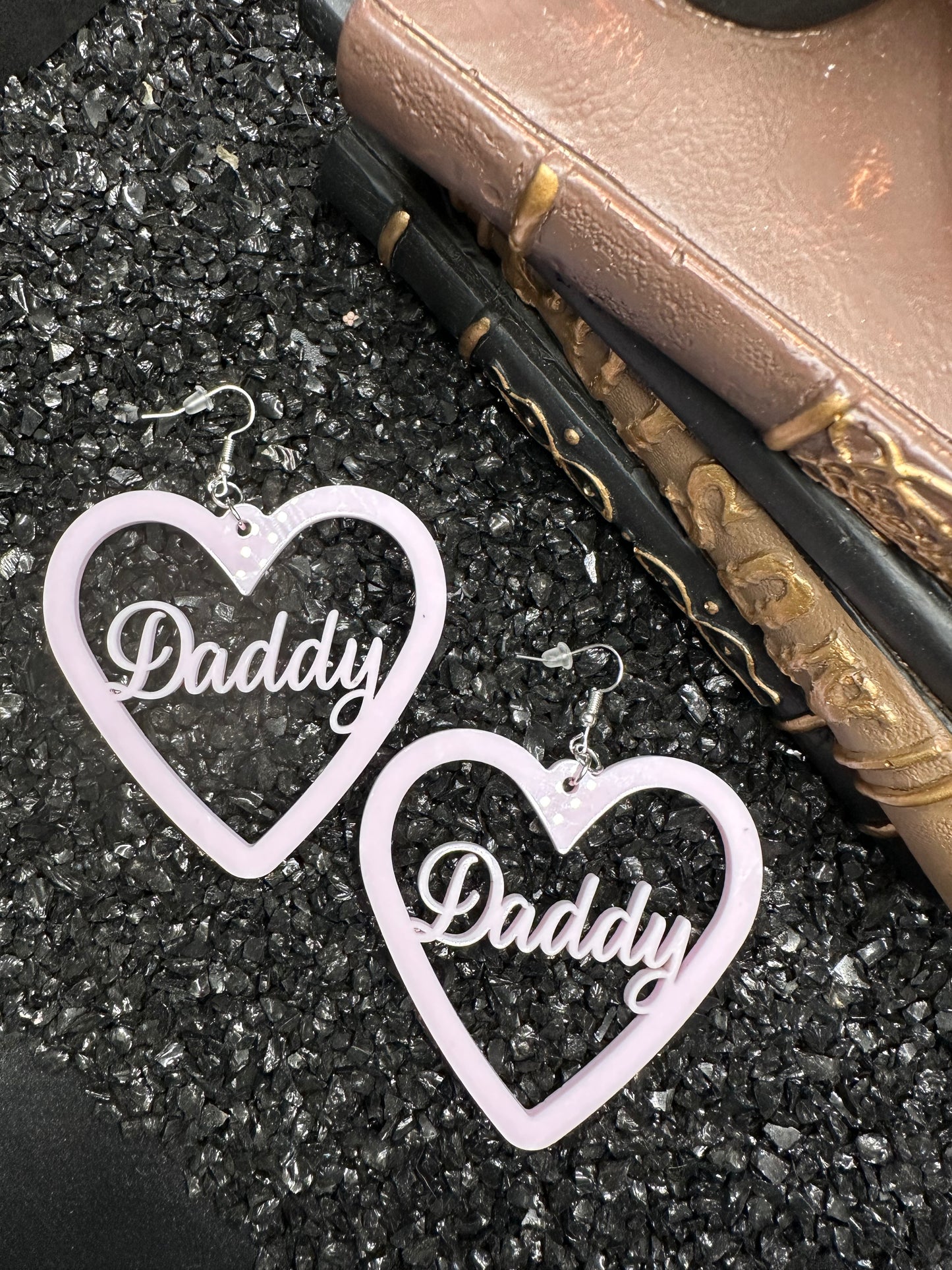 BDSM Daddy Earrings, Baby Pink Acrylic