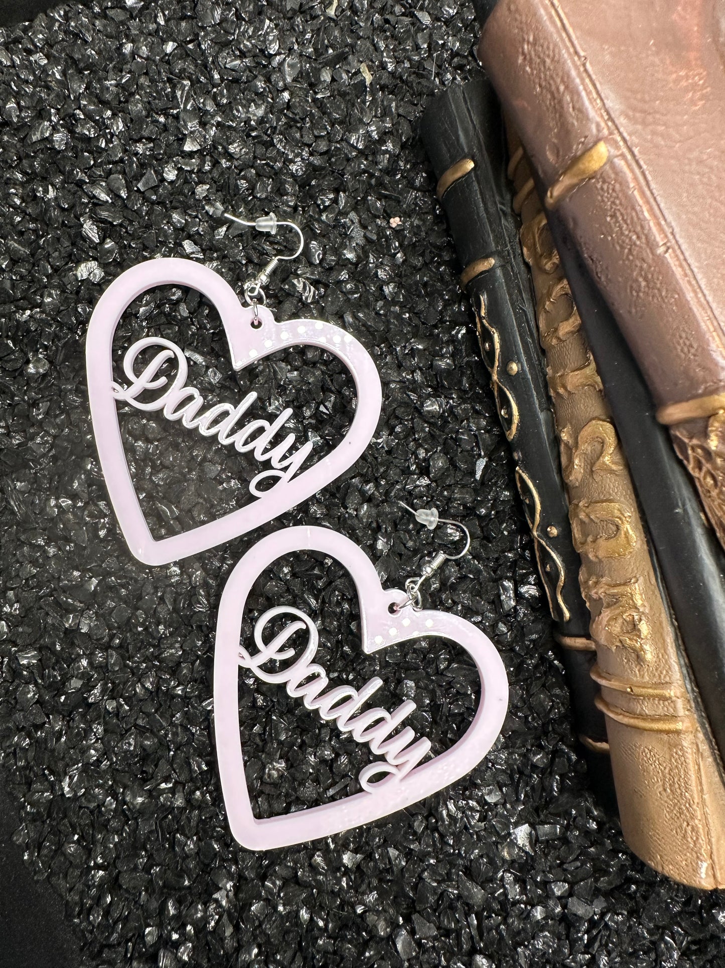 BDSM Daddy Earrings, Baby Pink Acrylic